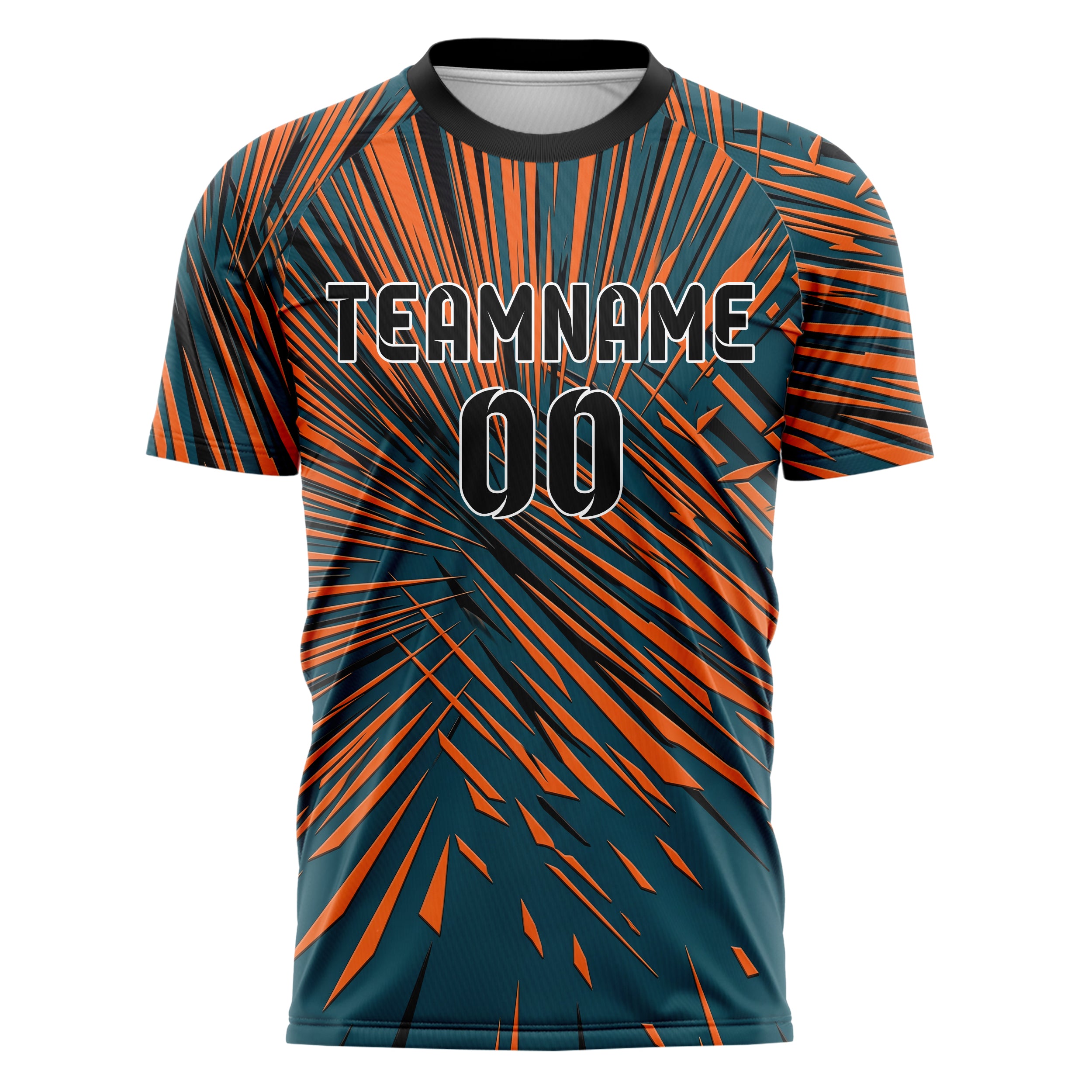 Teal Orange Black Speed Lines Vortex Custom Soccer Jersey