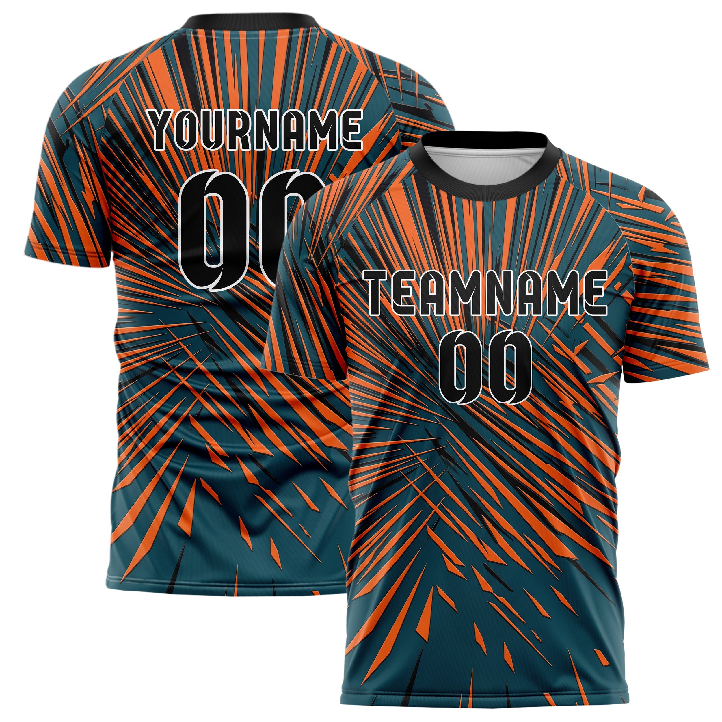 Teal Orange Black Speed Lines Vortex Custom Soccer Jersey