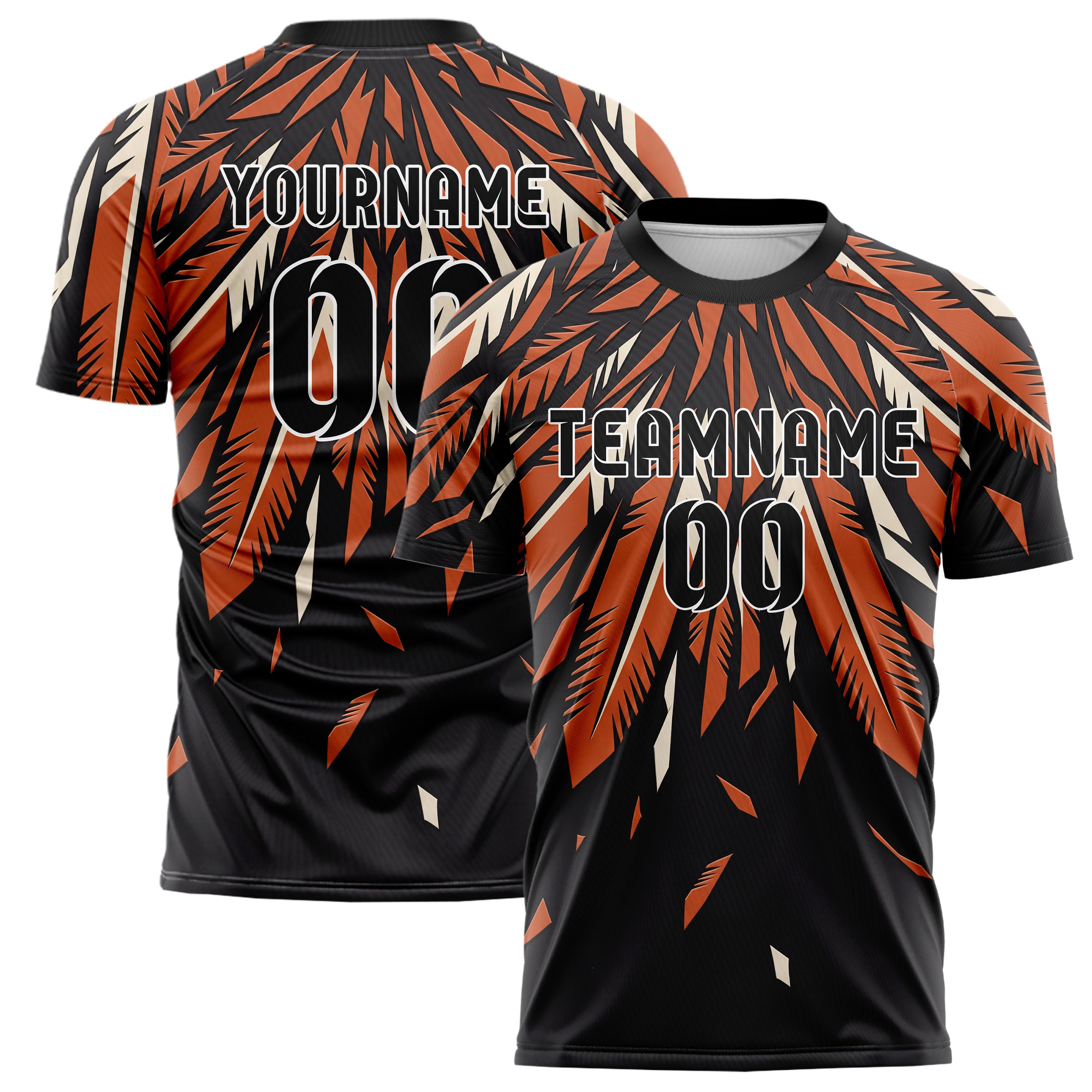 Black Orange White Eagle Feather Explosion Custom Soccer Jersey