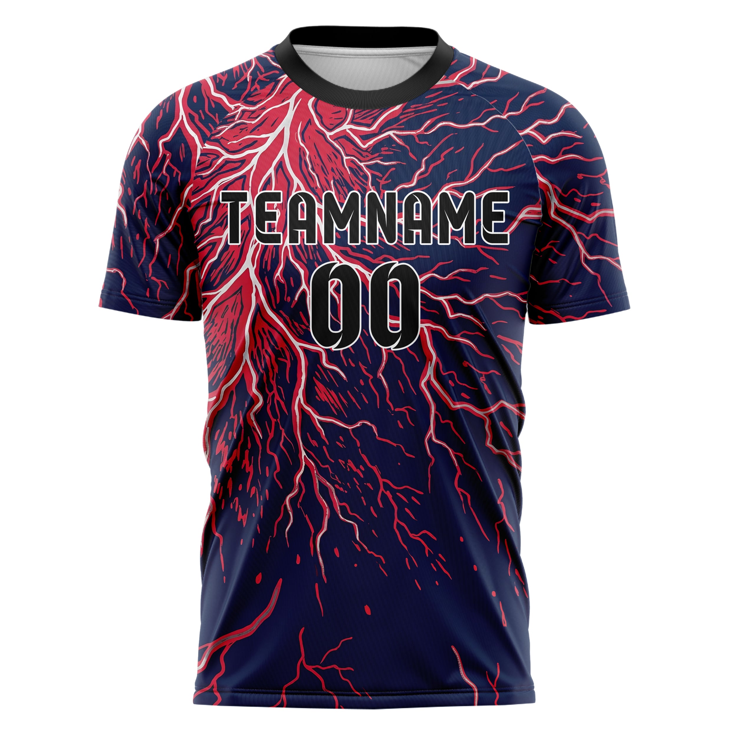 Navy Red Silver Lightning Storm Custom Soccer Jersey