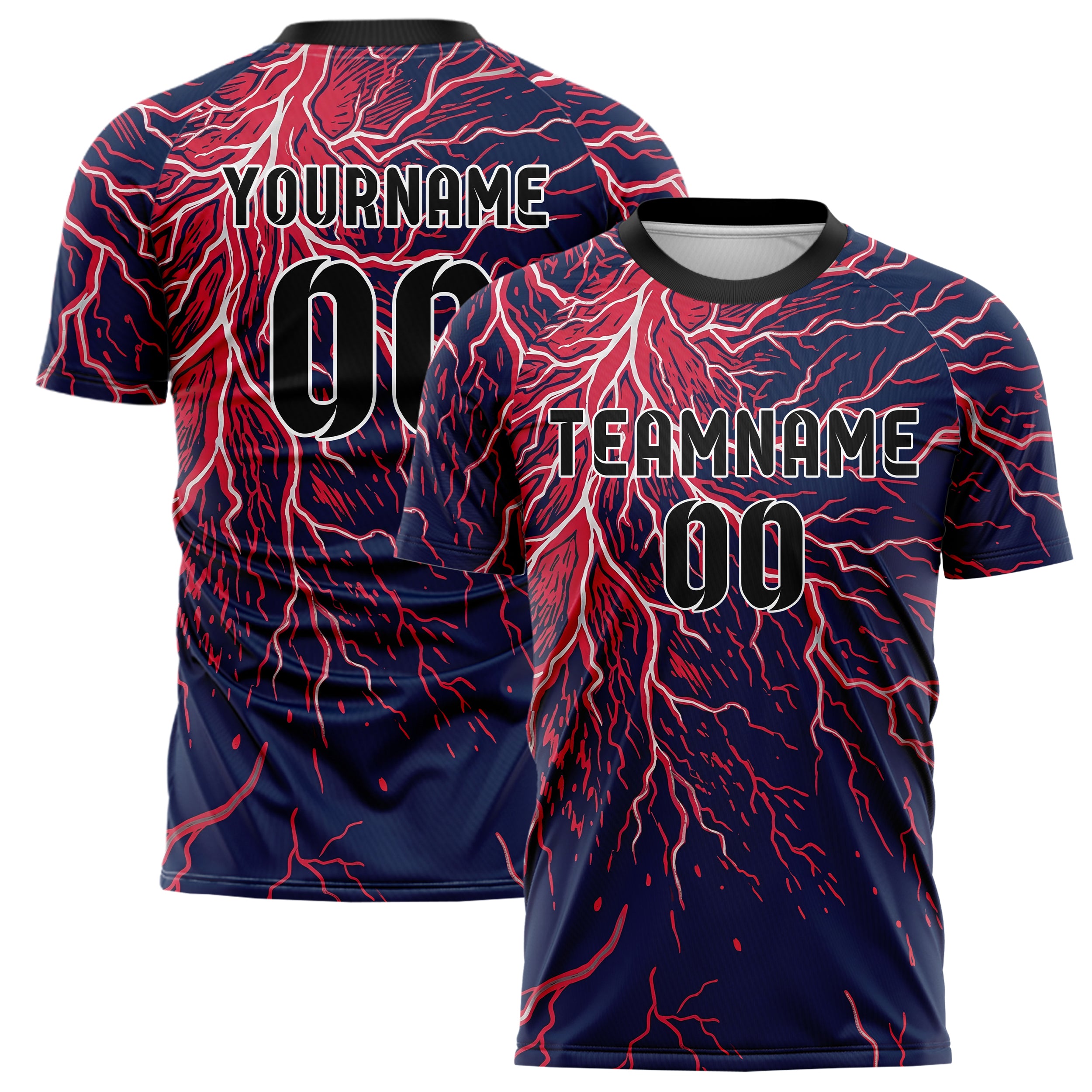 Navy Red Silver Lightning Storm Custom Soccer Jersey