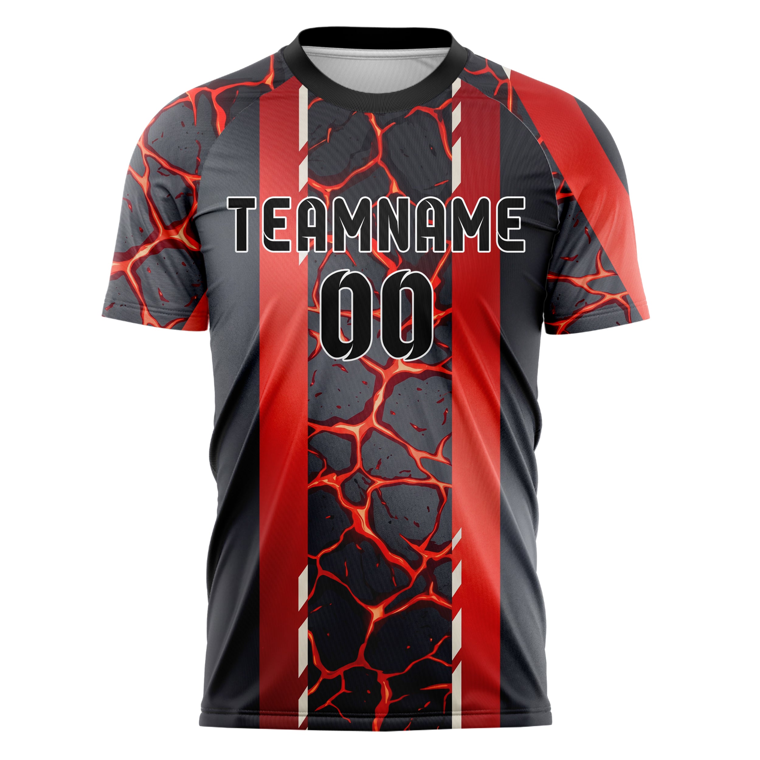 Black Red White Magma Crack Terrain Custom Soccer Jersey