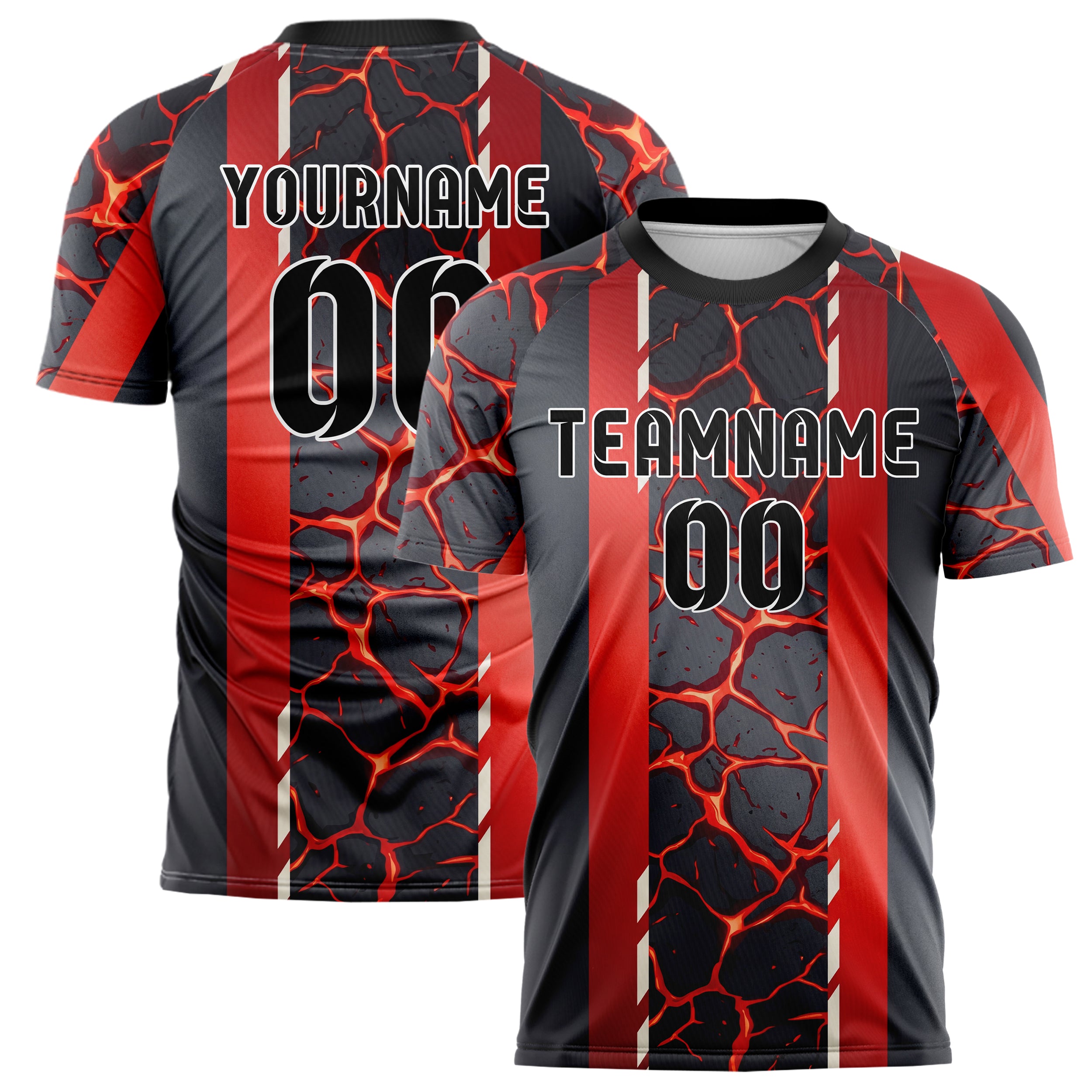 Black Red White Magma Crack Terrain Custom Soccer Jersey