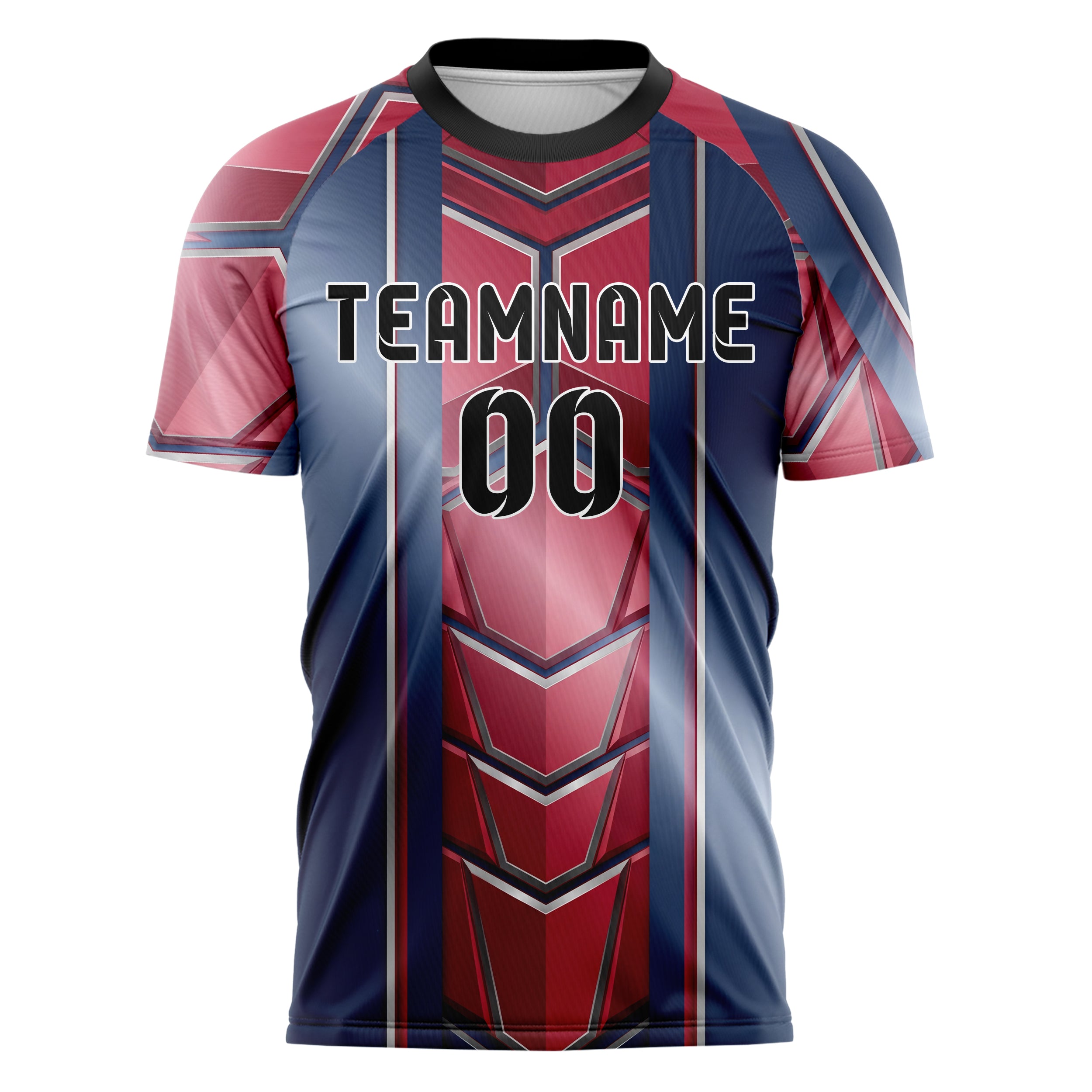 Navy Red Silver Geometric Armor Plate Custom Soccer Jersey