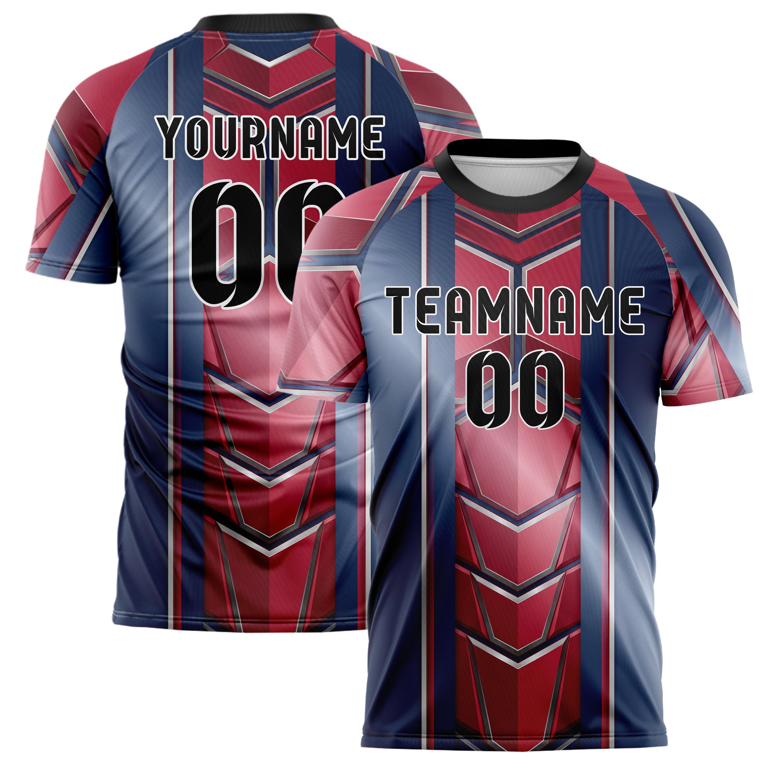 Navy Red Silver Geometric Armor Plate Custom Soccer Jersey