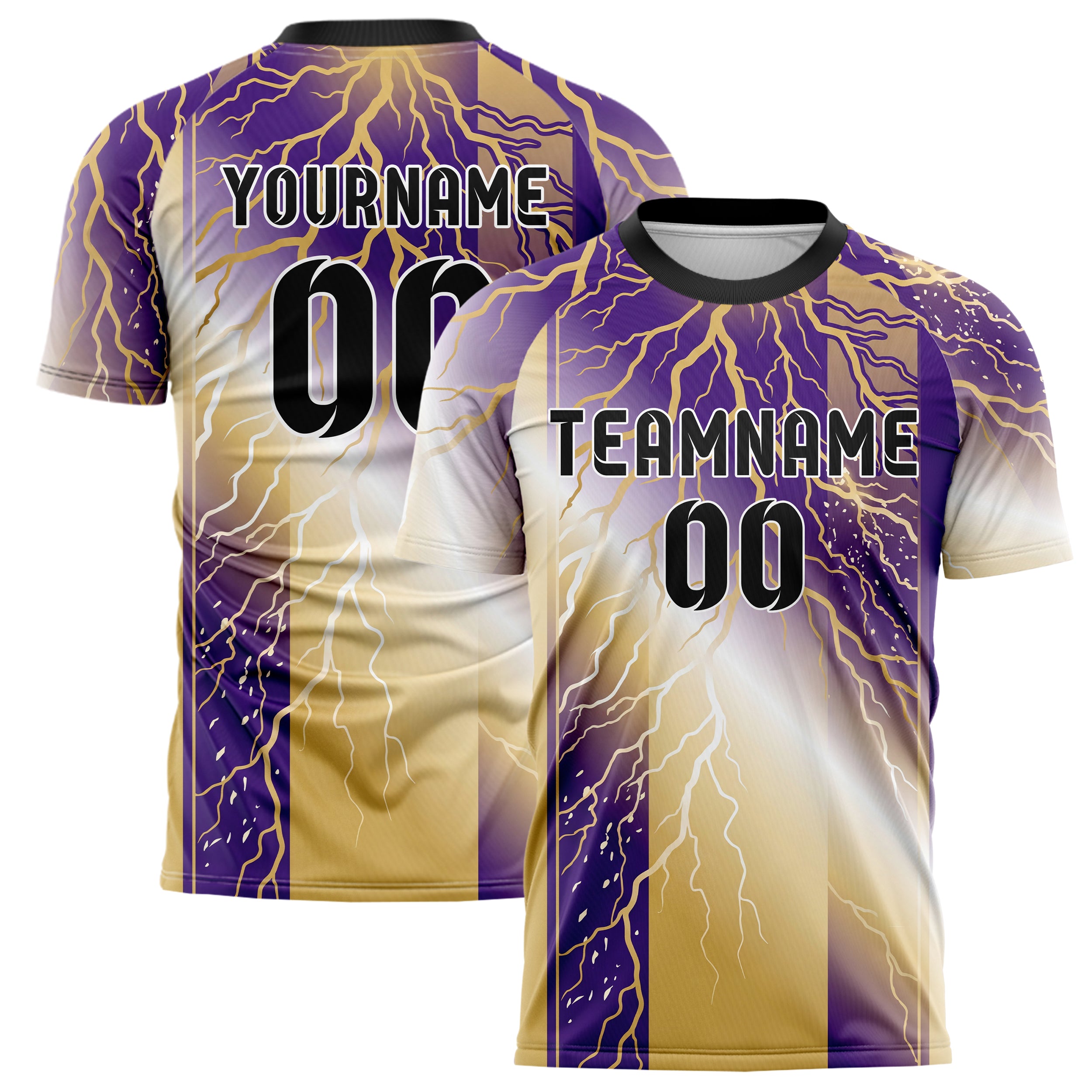 Purple Gold Lightning Storm Custom Soccer Jersey