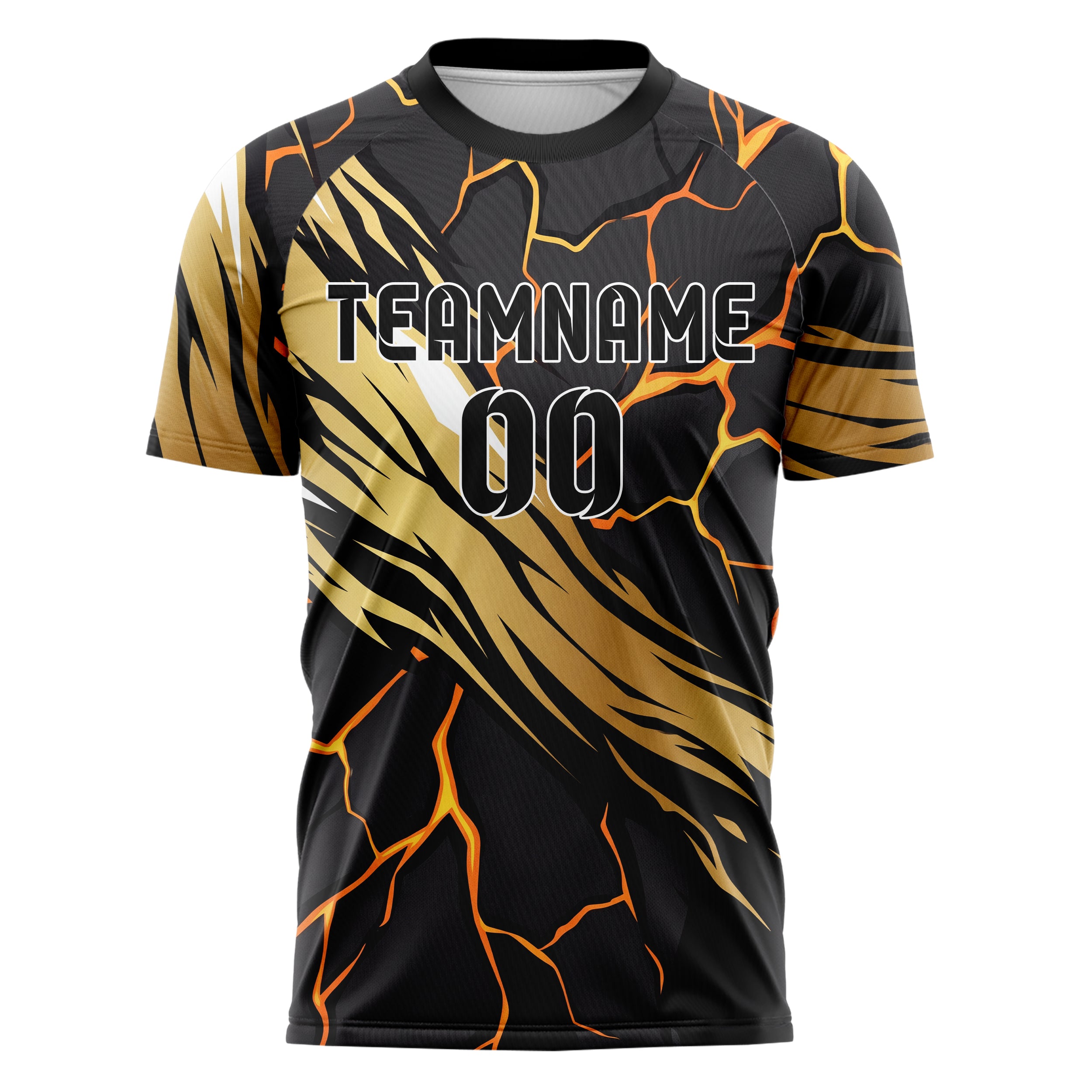 Black Gold White Magma Crack Terrain Custom Soccer Jersey