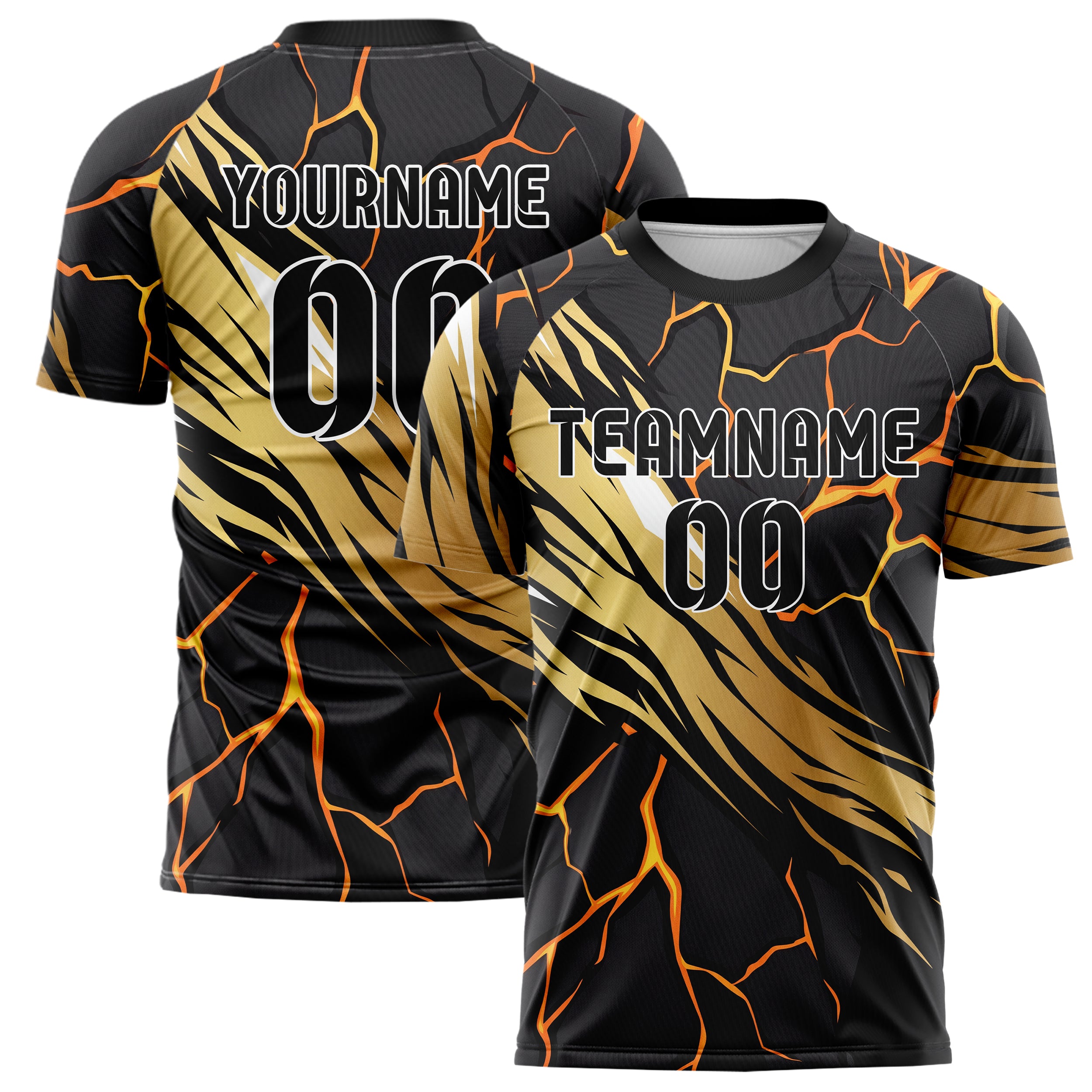 Black Gold White Magma Crack Terrain Custom Soccer Jersey