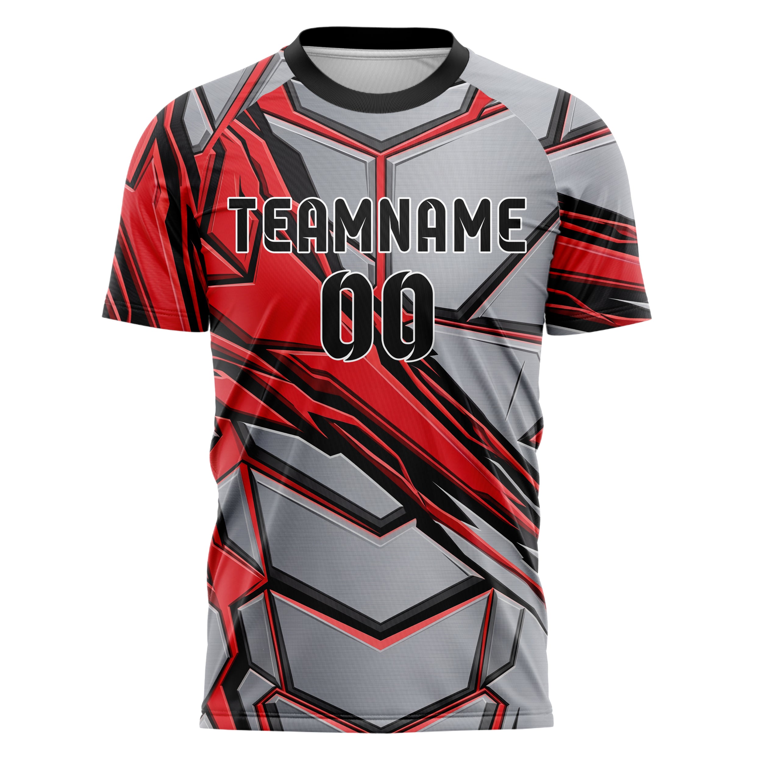 Steel Red Black Geometric Armor Plate Custom Soccer Jersey