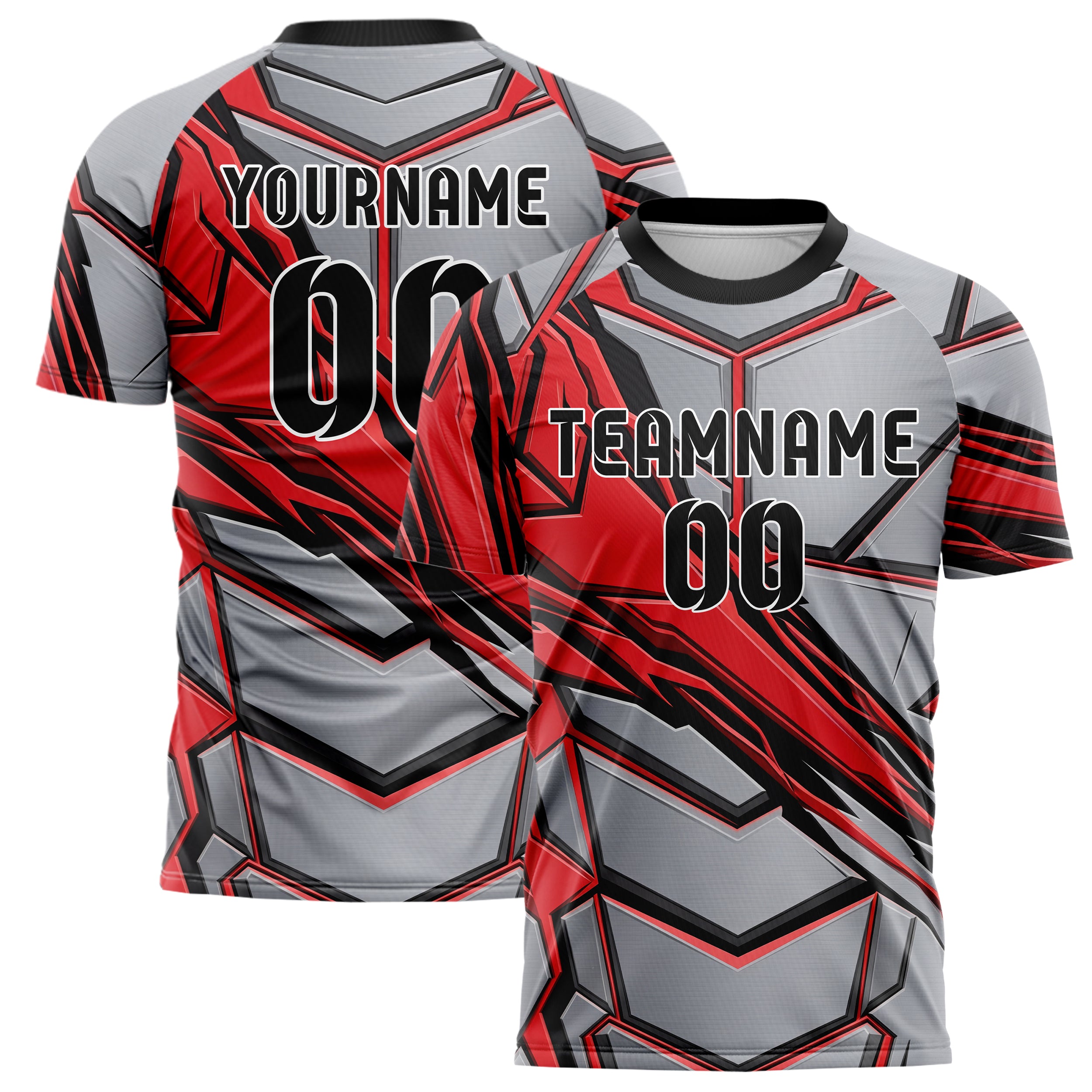 Steel Red Black Geometric Armor Plate Custom Soccer Jersey