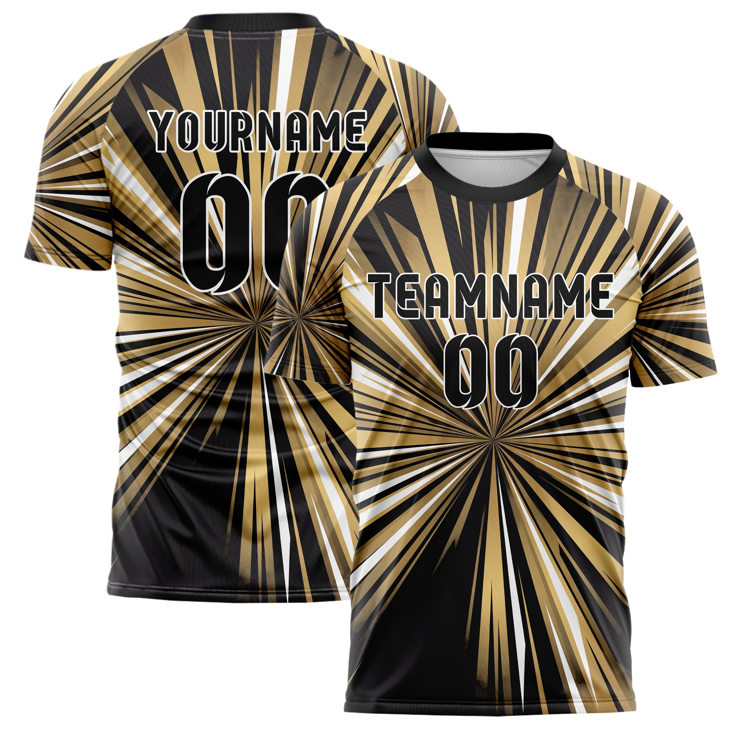 Black Gold White Speed Lines Vortex Custom Soccer Jersey