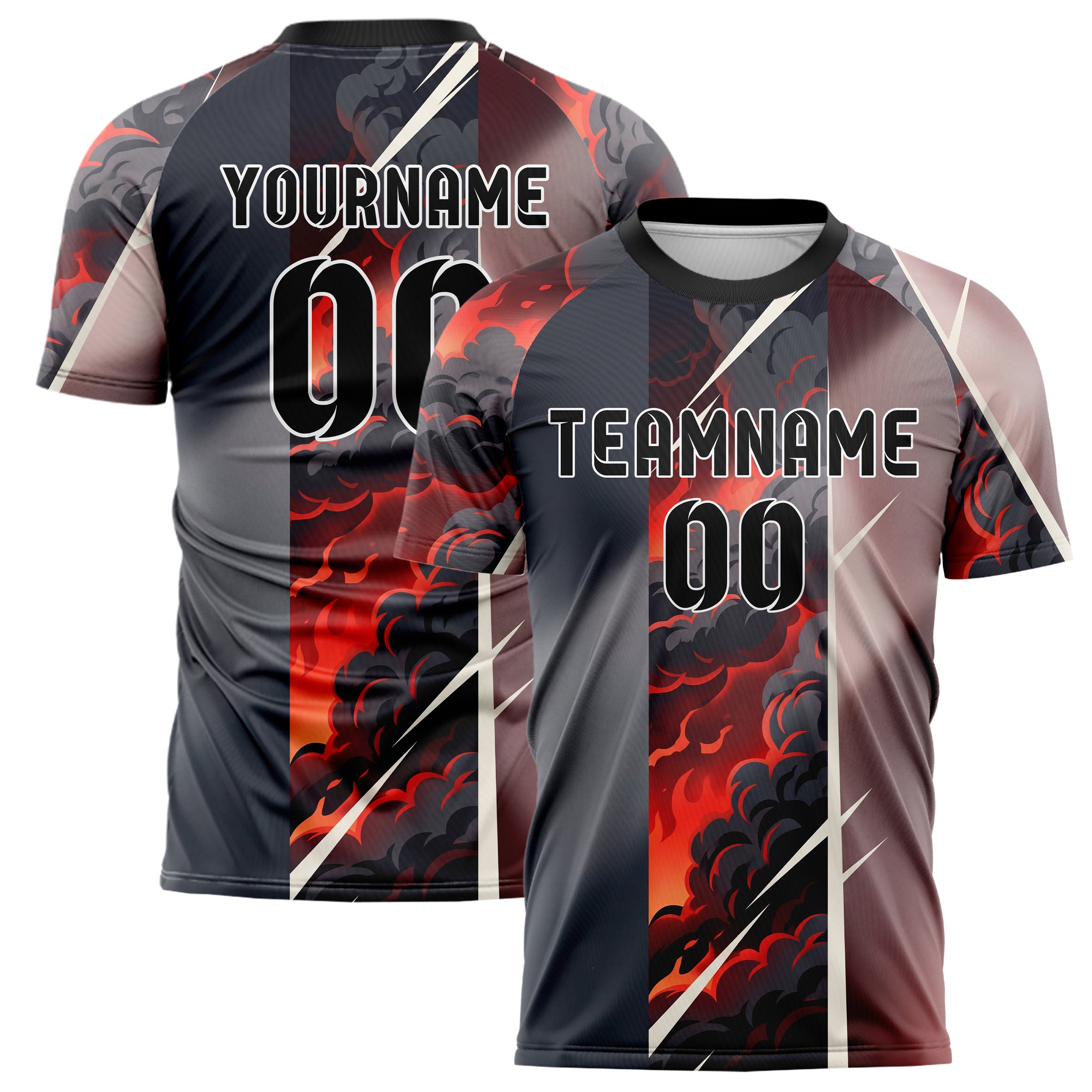 Black Red White Smoke And Fire Abstract Custom Soccer Jersey