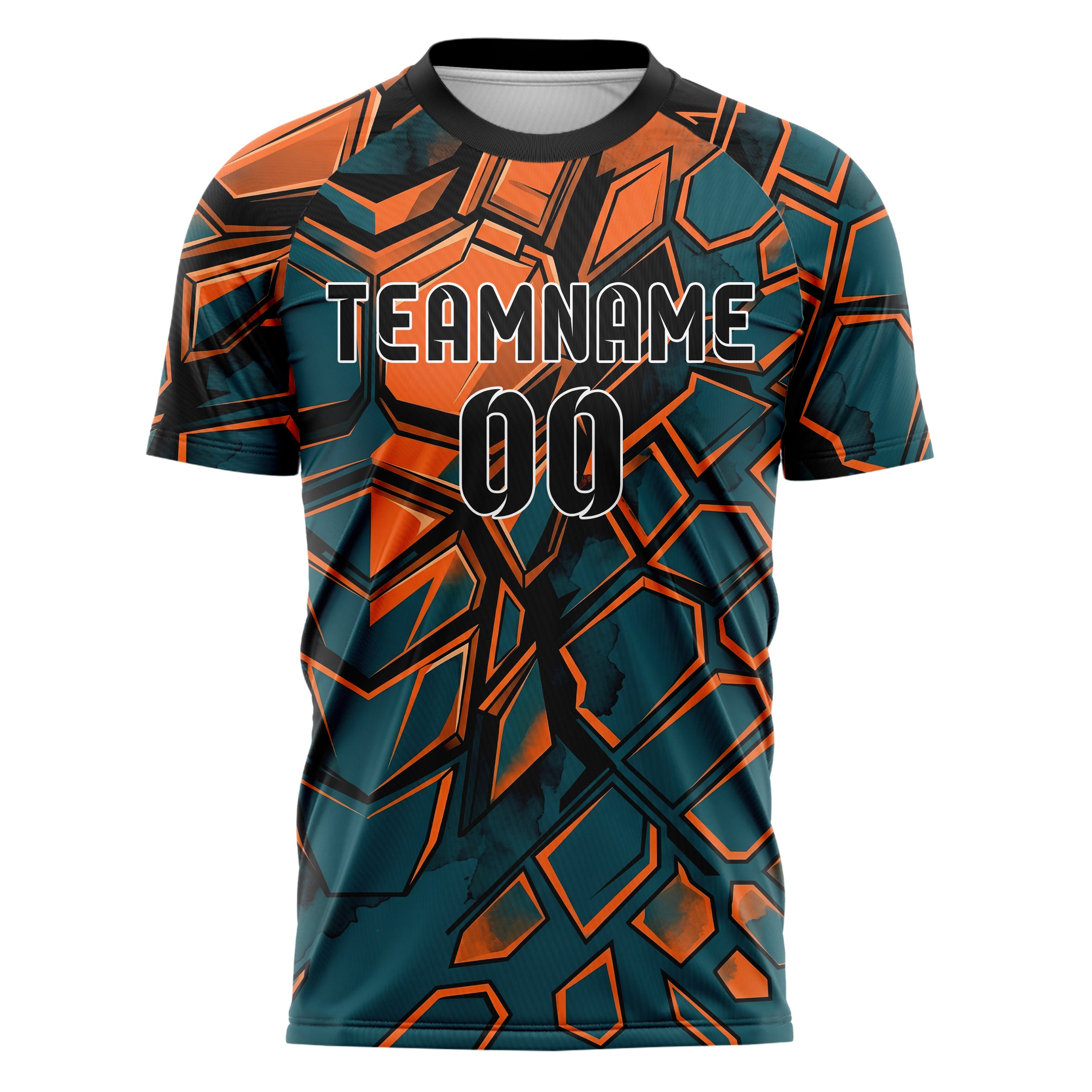 Teal Orange Black Geometric Armor Plate Custom Soccer Jersey