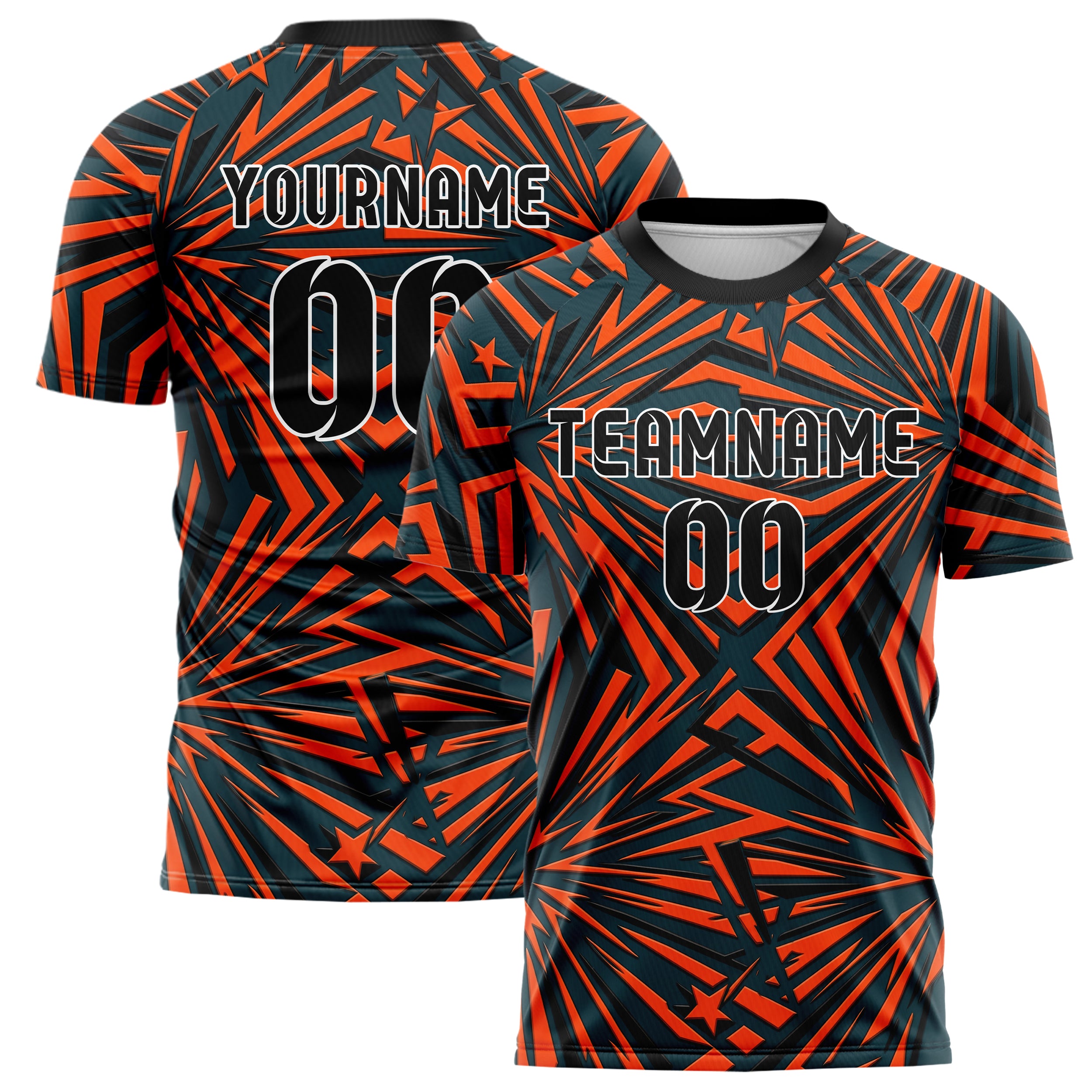 Teal Orange Black Star Burst Patriotic Custom Soccer Jersey