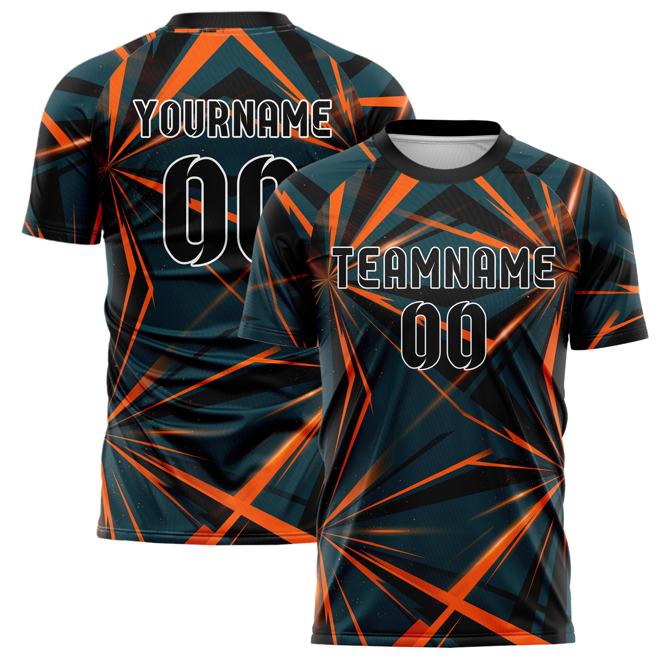 Teal Orange Black Stadium Light Burst Custom Soccer Jersey