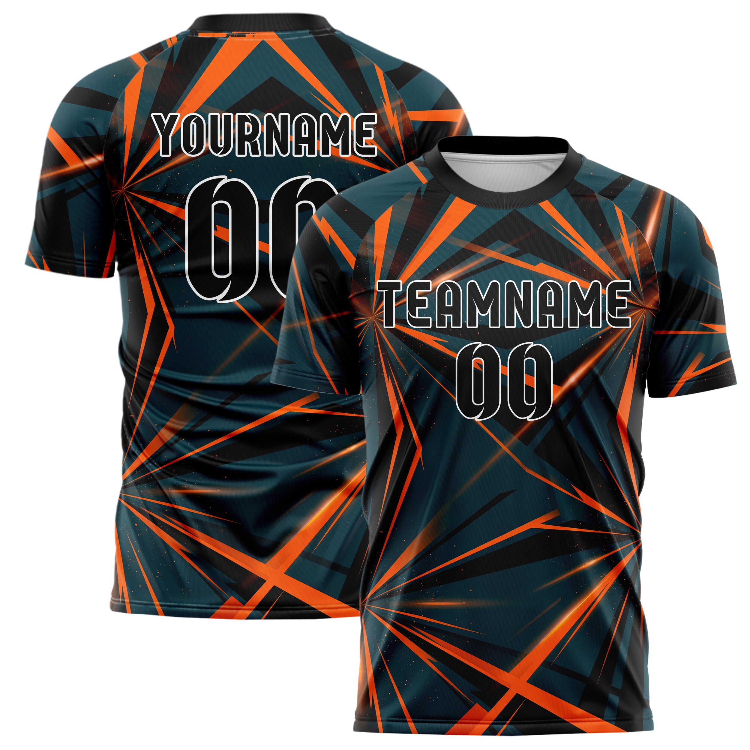 Teal Orange Black Stadium Light Burst Custom Soccer Jersey