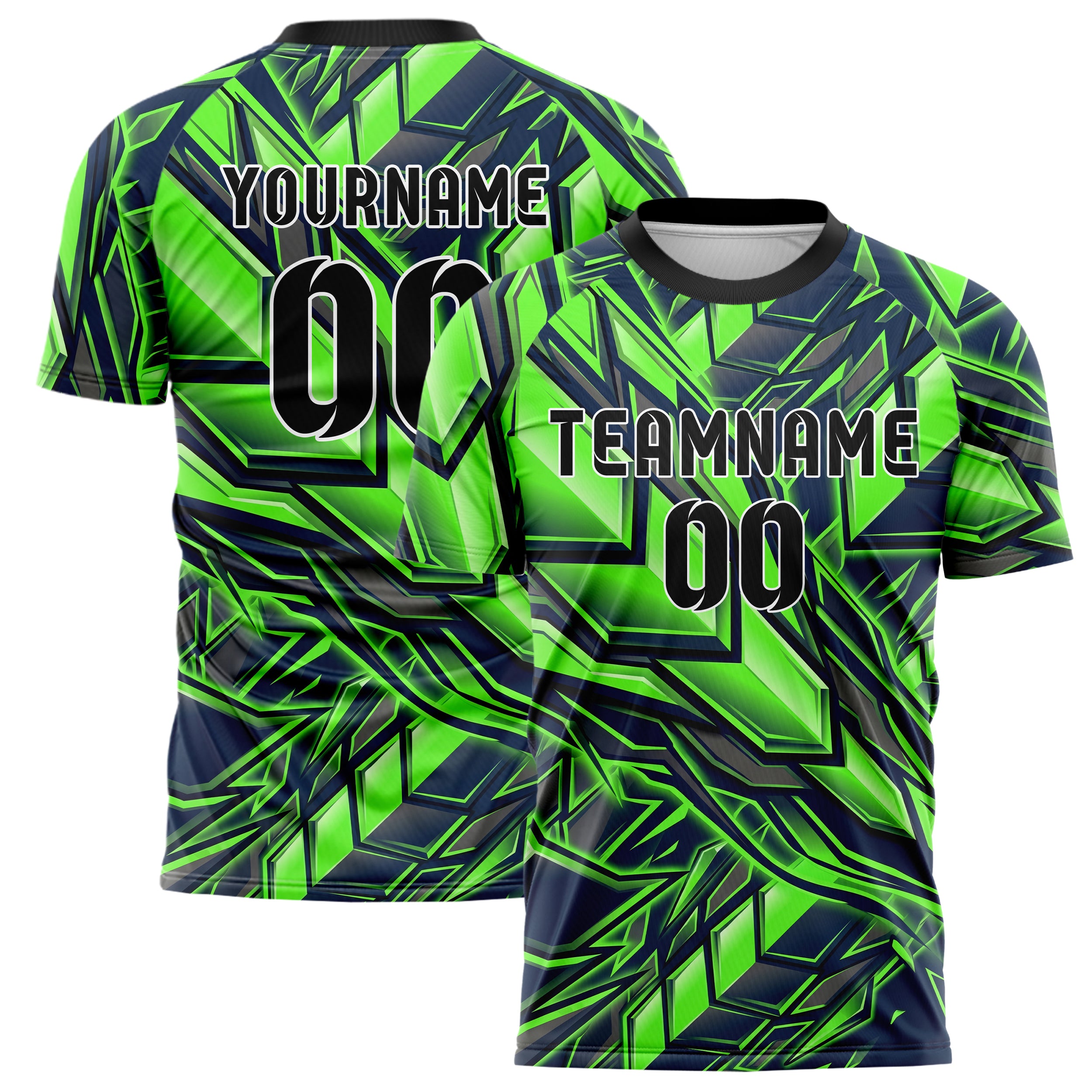 Navy Neon Green Geometric Armor Plate Custom Soccer Jersey