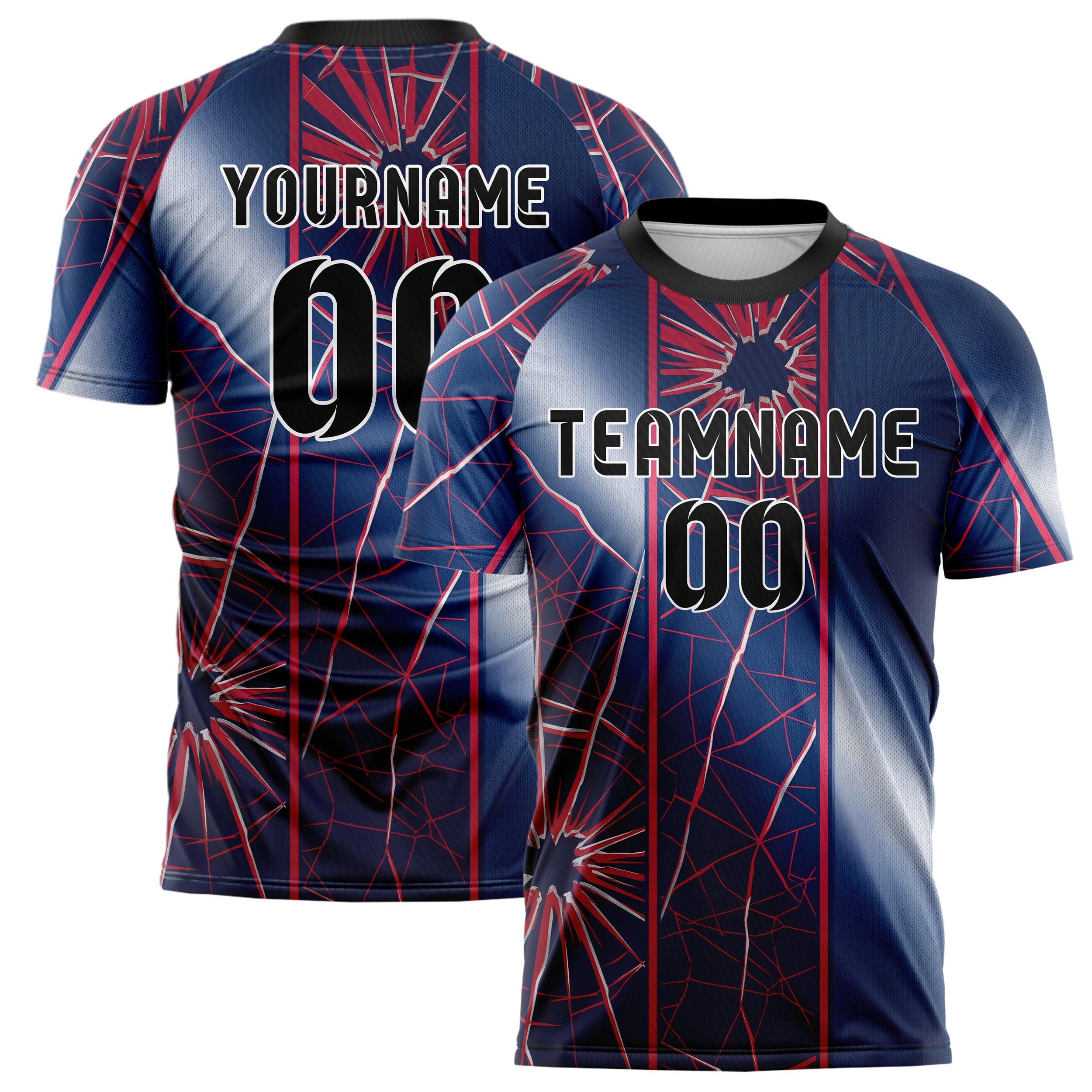 Navy Red Silver Shattered Impact Custom Soccer Jersey