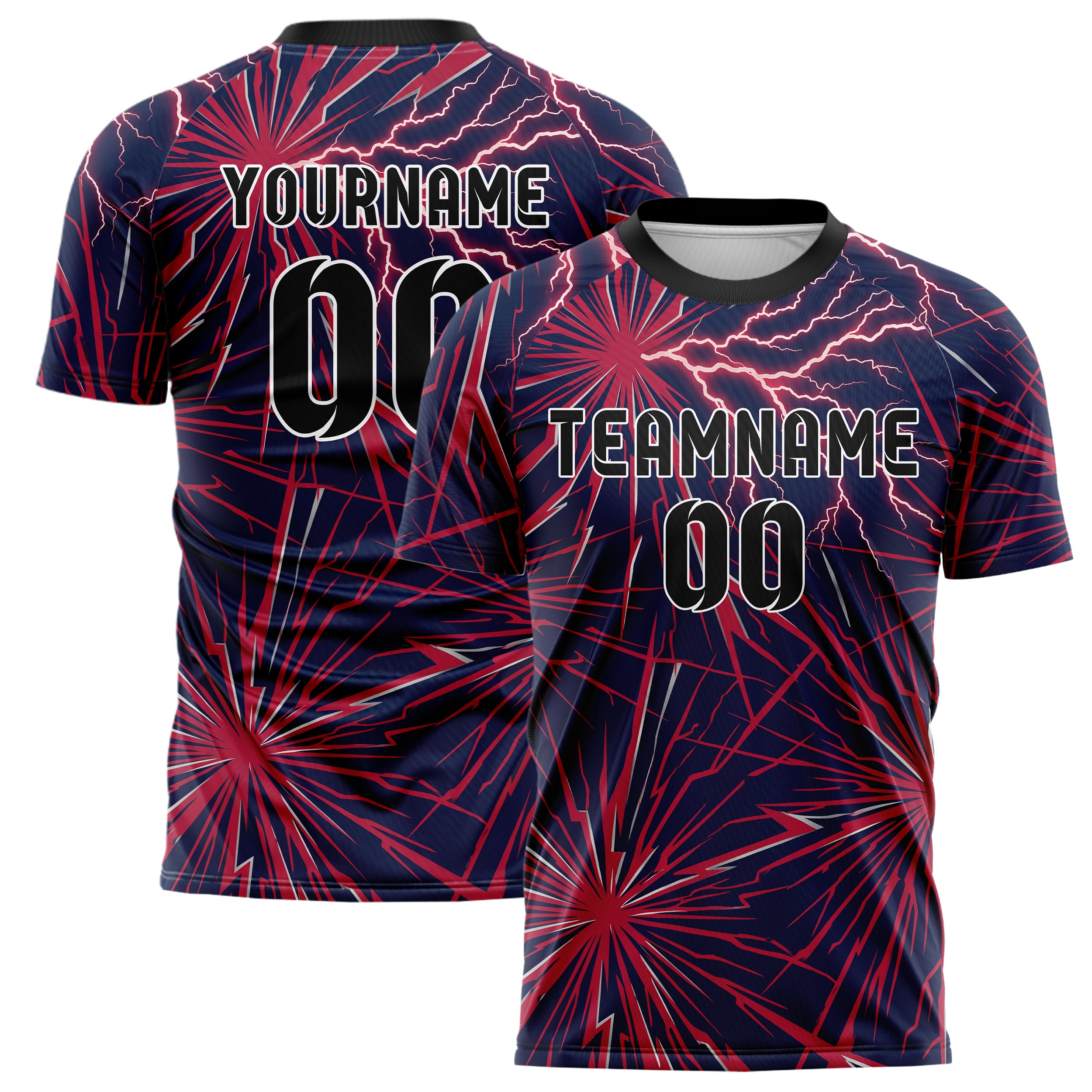 Navy Red Silver Lightning Storm Custom Soccer Jersey