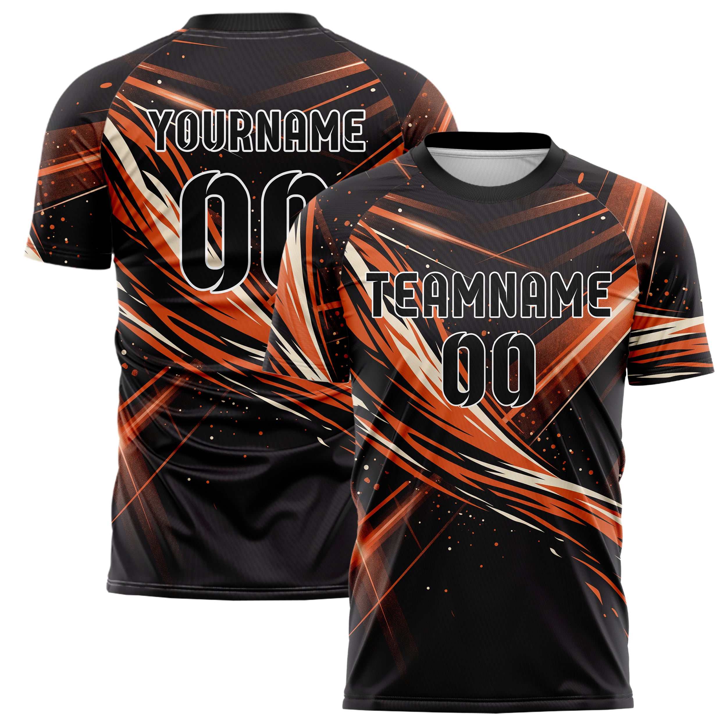 Black Orange White Stadium Light Burst Custom Soccer Jersey