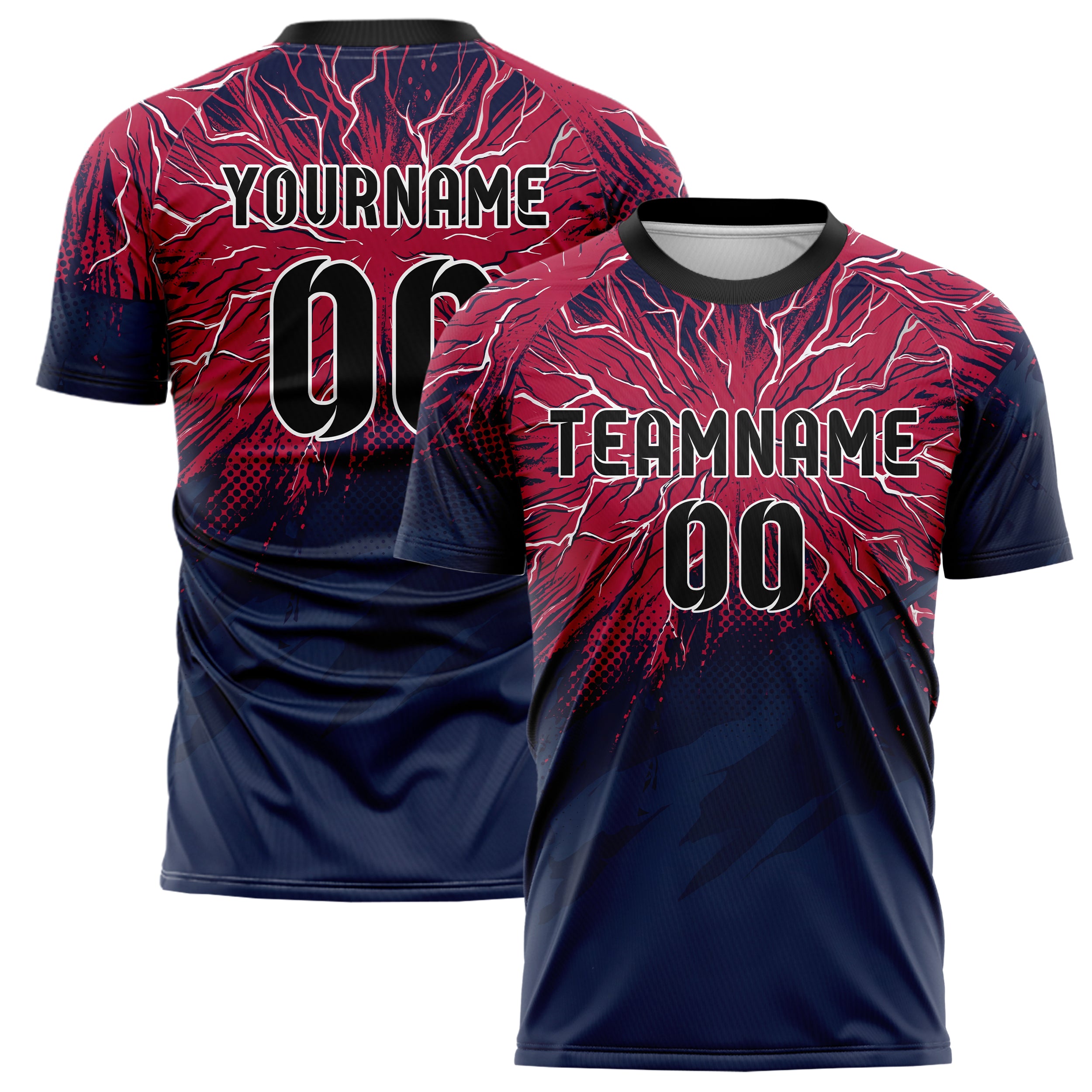 Navy Red Silver Lightning Storm Custom Soccer Jersey