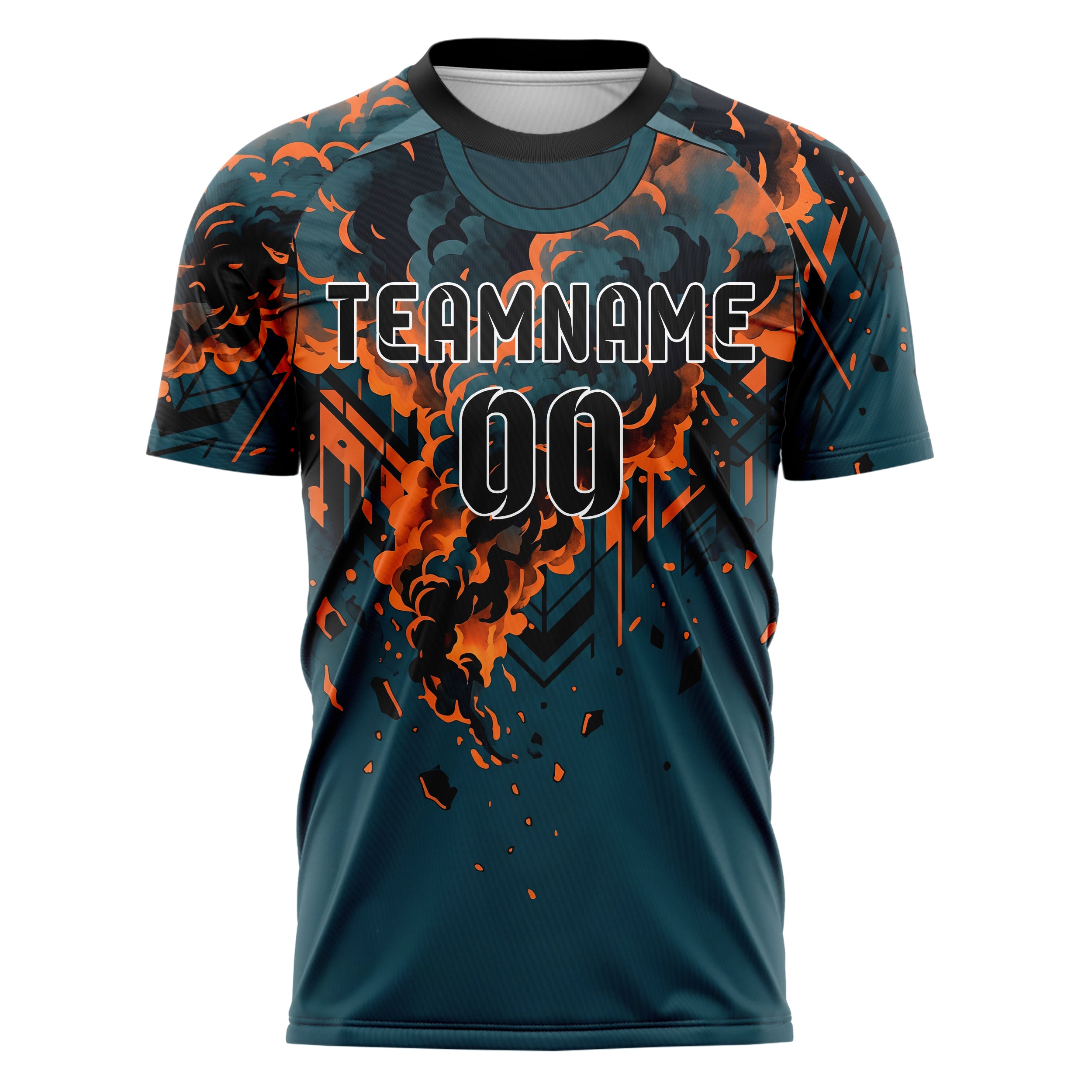 Teal Orange Black Smoke And Fire Abstract Custom Soccer Jersey