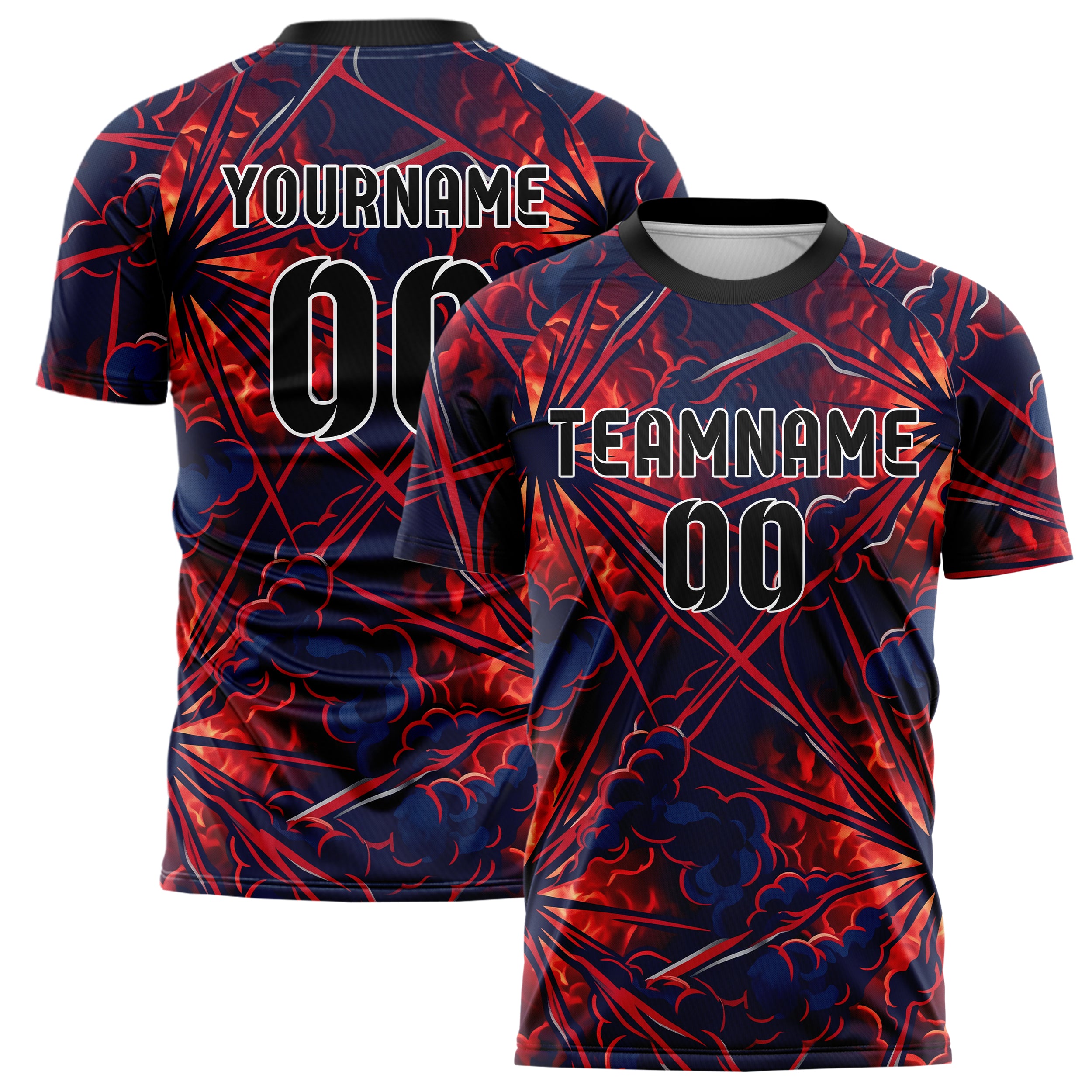 Navy Red Silver Smoke And Fire Abstract Custom Soccer Jersey