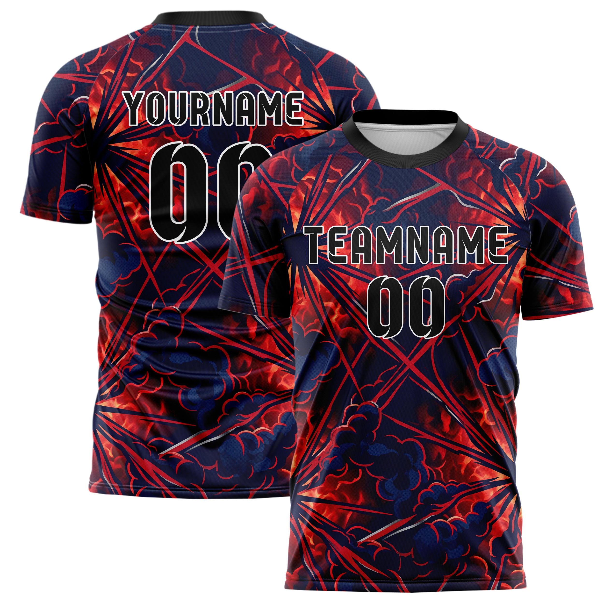 Navy Red Silver Smoke And Fire Abstract Custom Soccer Jersey