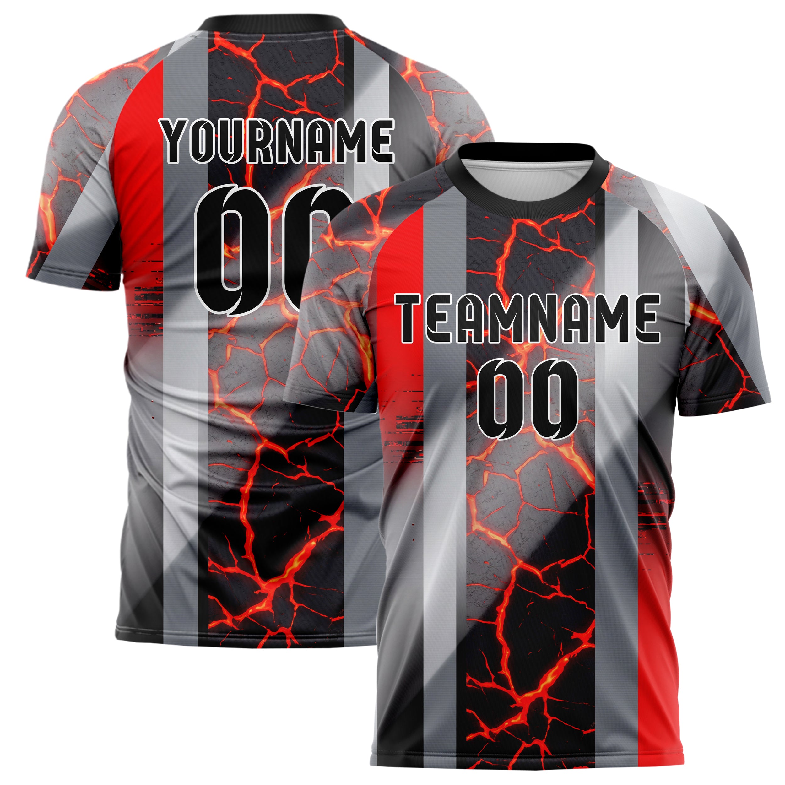 Steel Red Black Magma Crack Terrain Custom Soccer Jersey