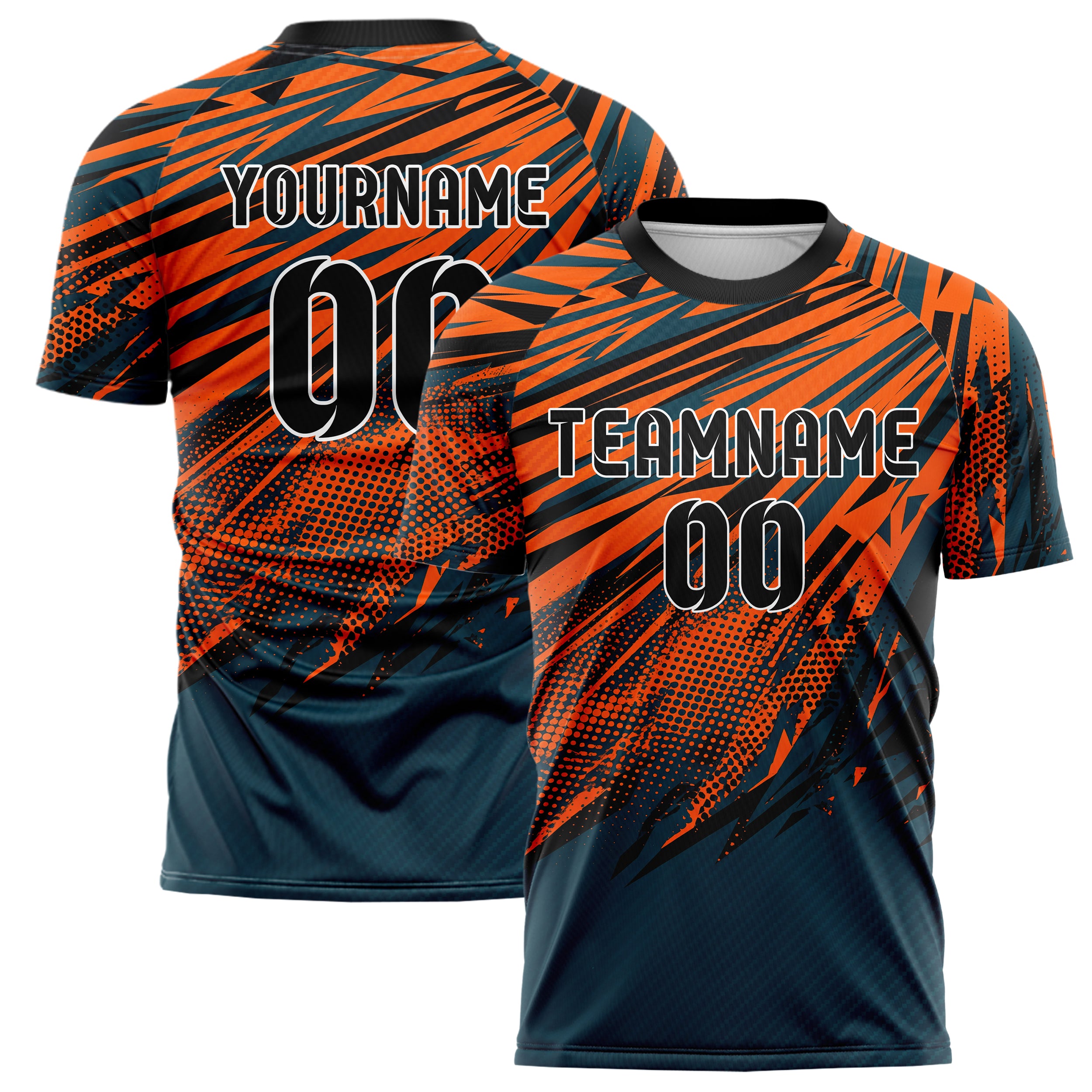 Teal Orange Black Speed Lines Vortex Custom Soccer Jersey