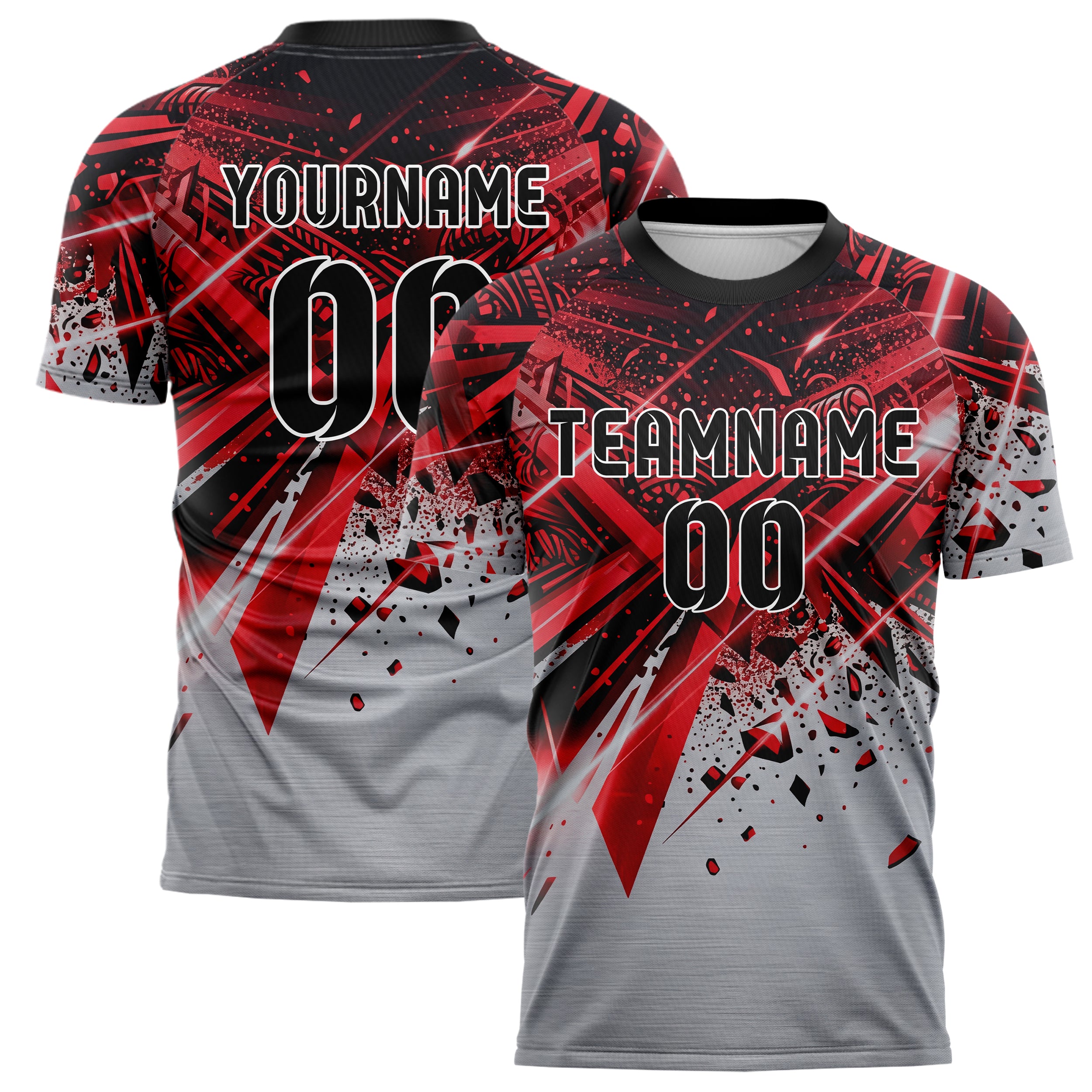 Steel Red Black Stadium Light Burst Custom Soccer Jersey