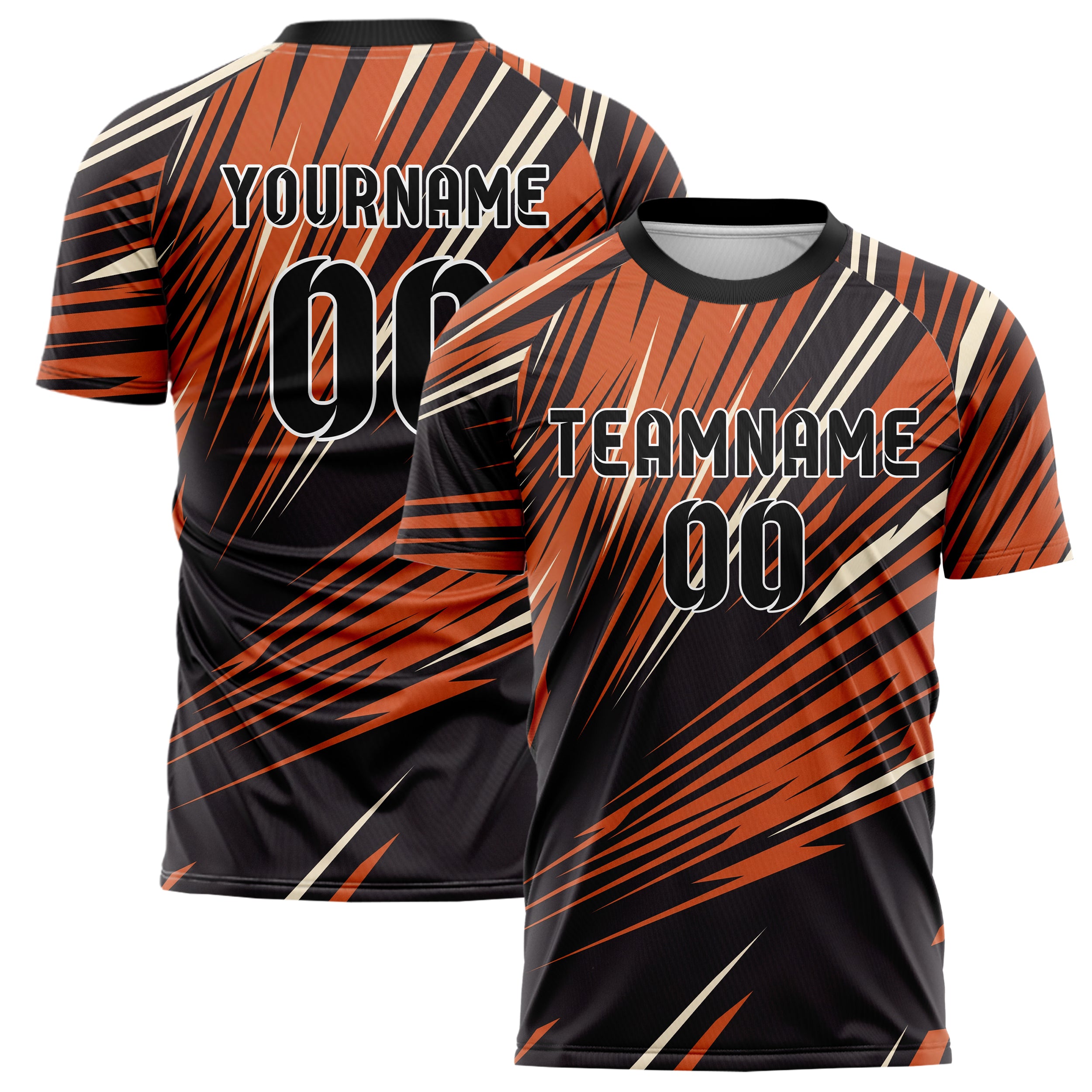 Black Orange White Speed Lines Vortex Custom Soccer Jersey