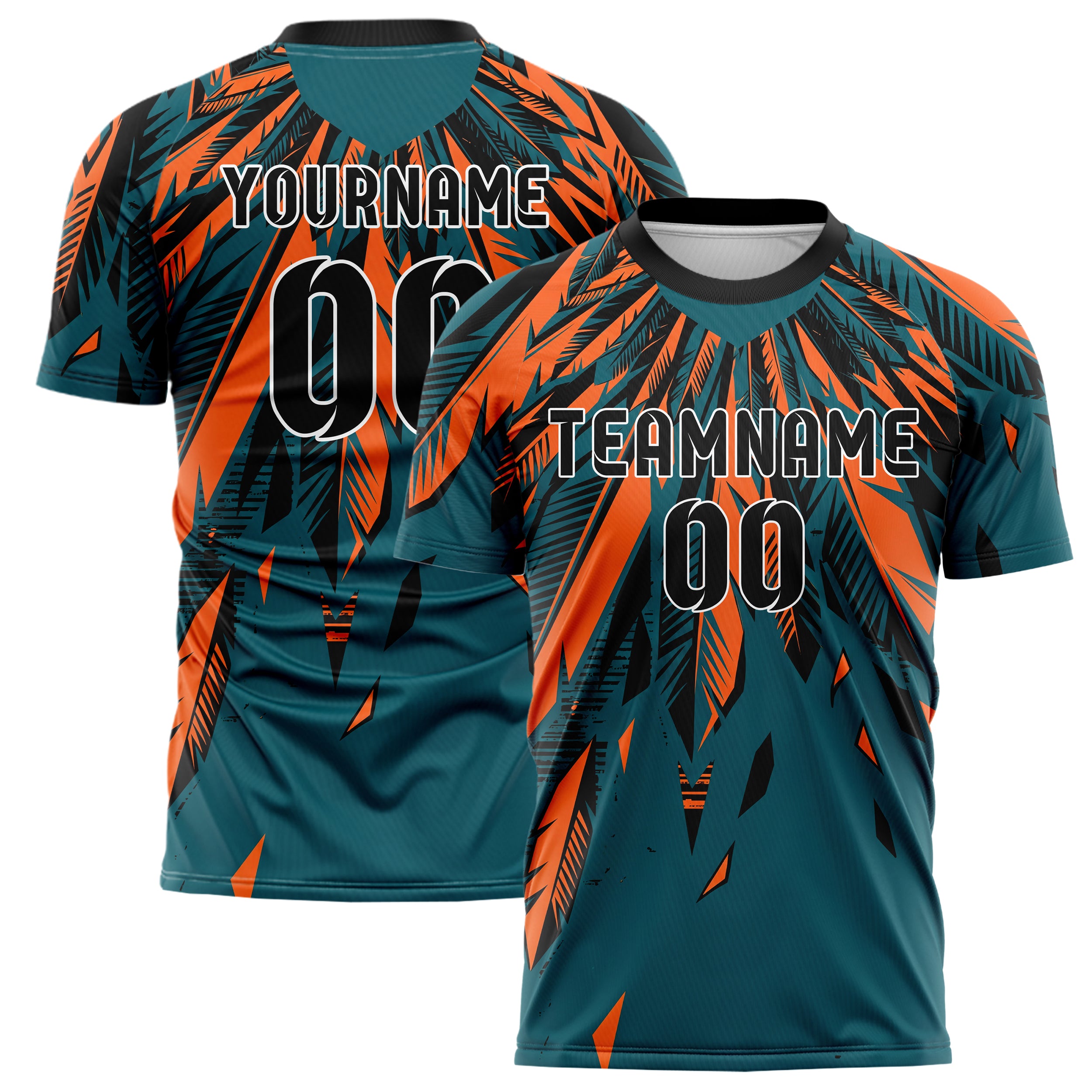 Teal Orange Black Eagle Feather Explosion Custom Soccer Jersey