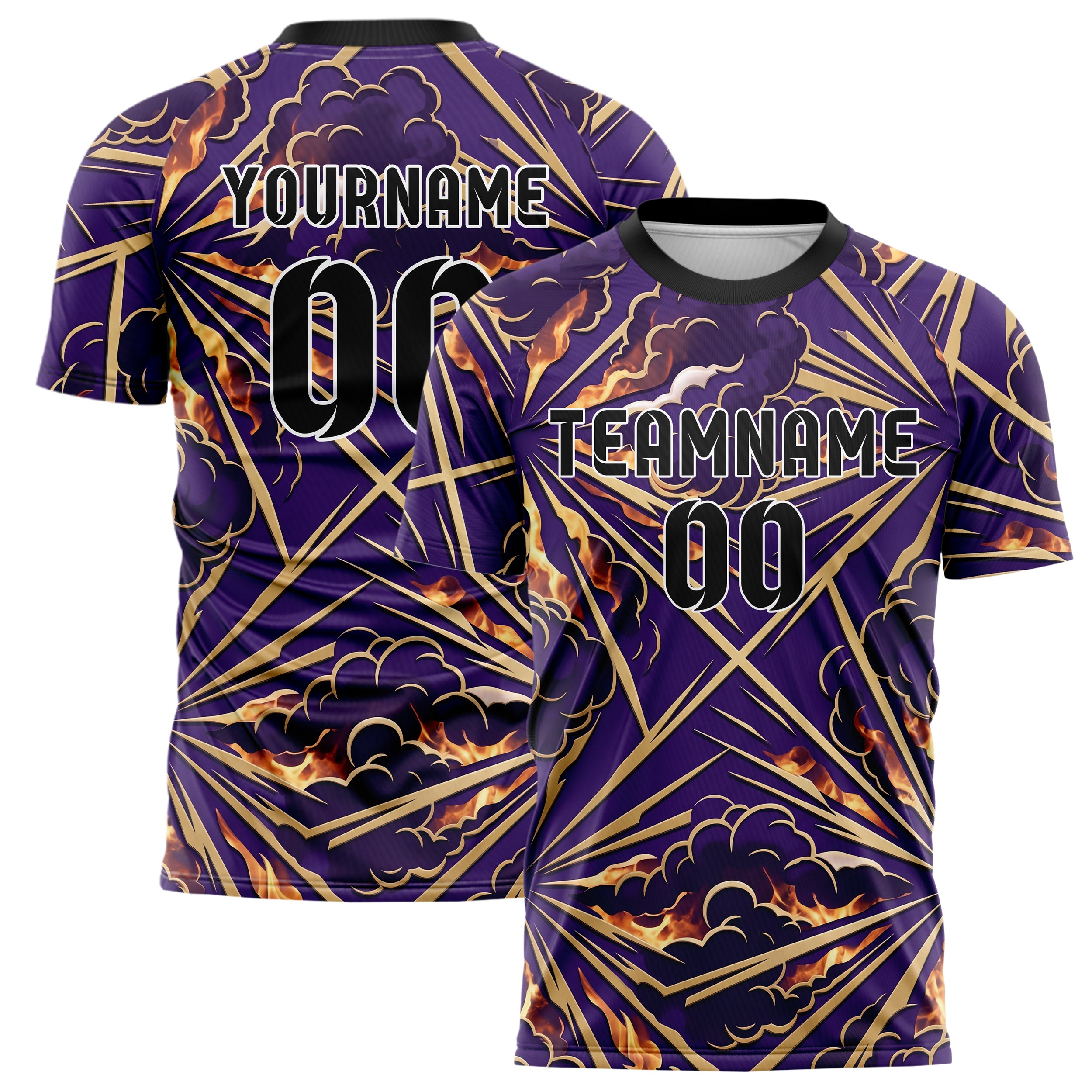 Purple Gold Smoke And Fire Abstract Custom Soccer Jersey