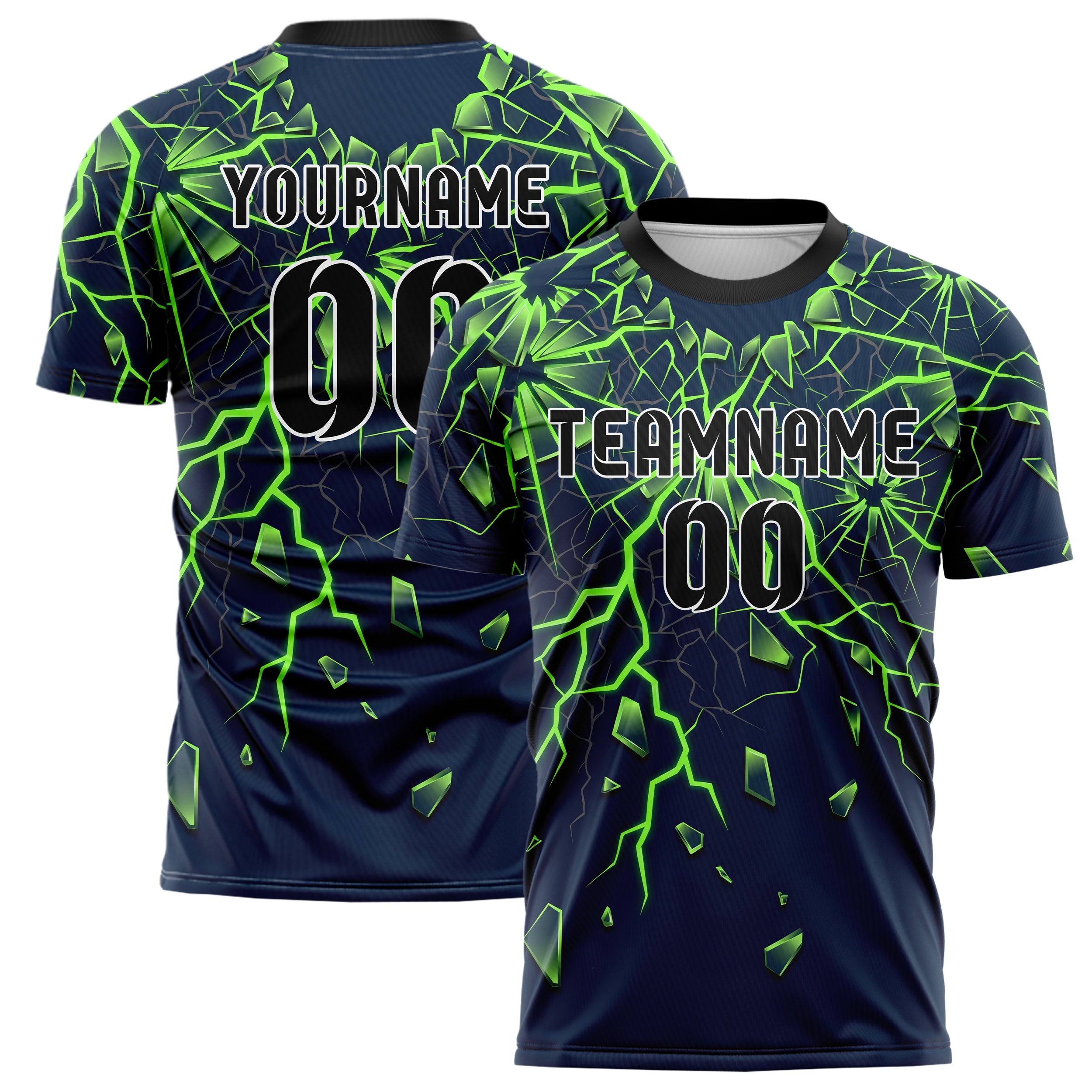 Navy Neon Green Shattered Impact Custom Soccer Jersey