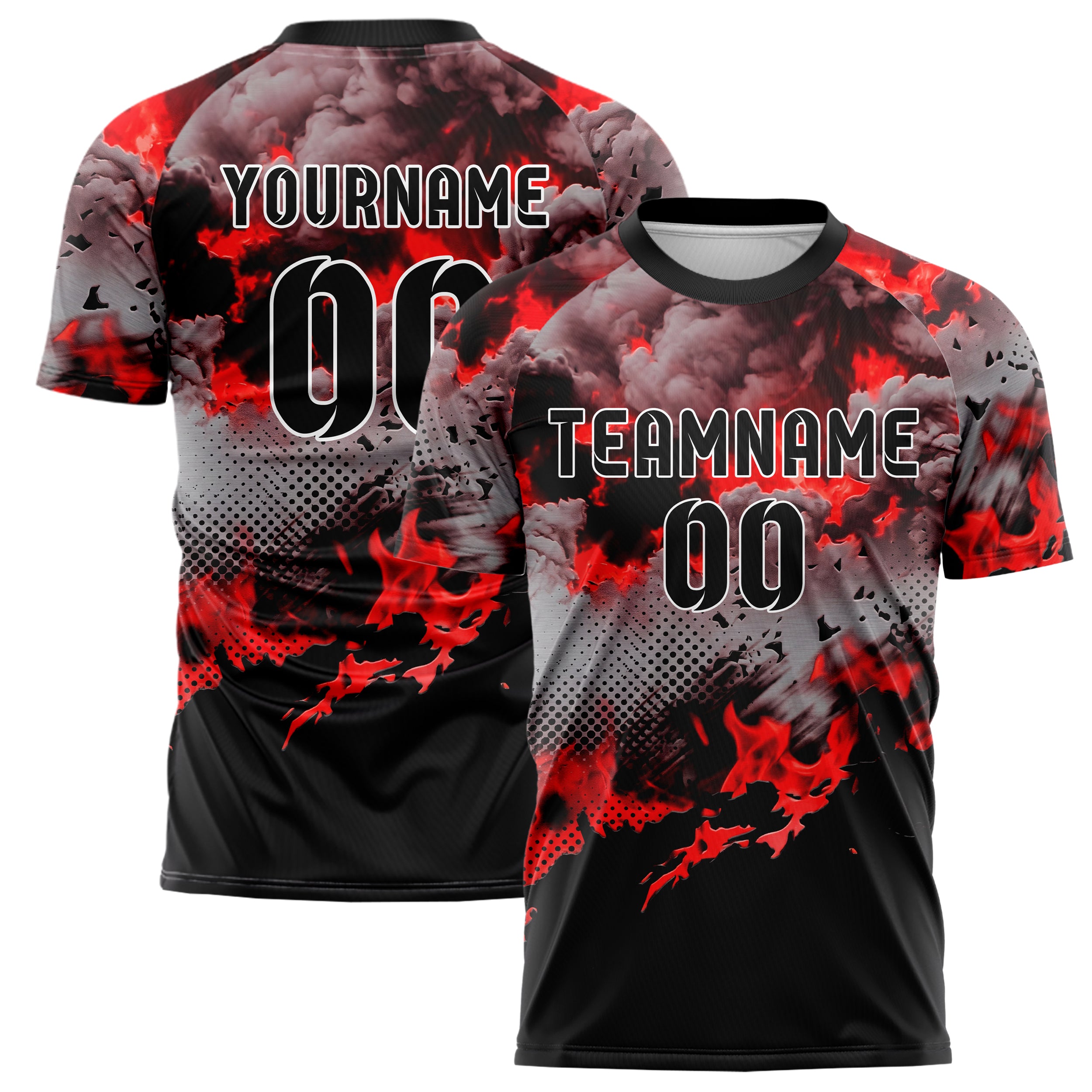 Steel Red Black Smoke And Fire Abstract Custom Soccer Jersey