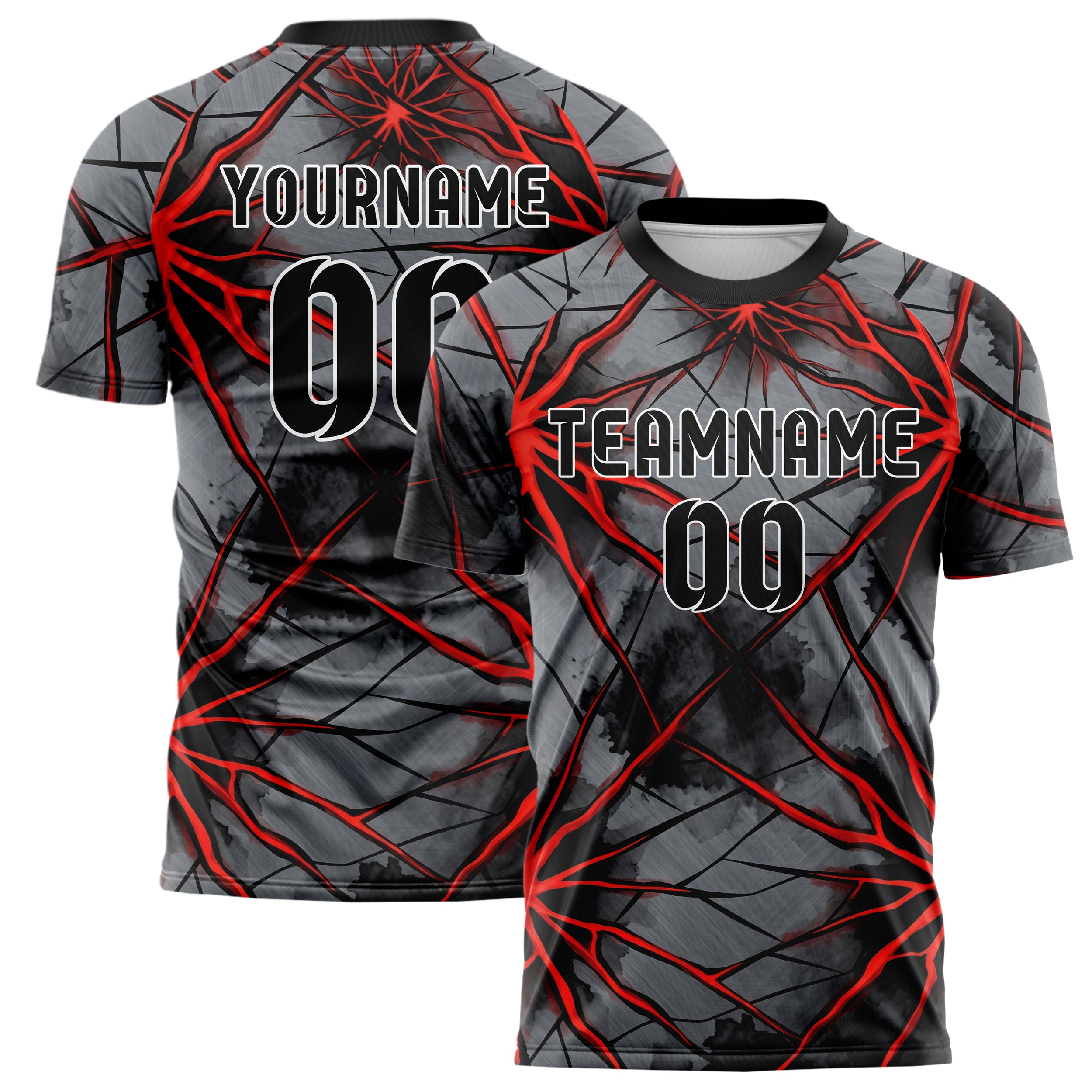 Steel Red Black Magma Crack Terrain Custom Soccer Jersey