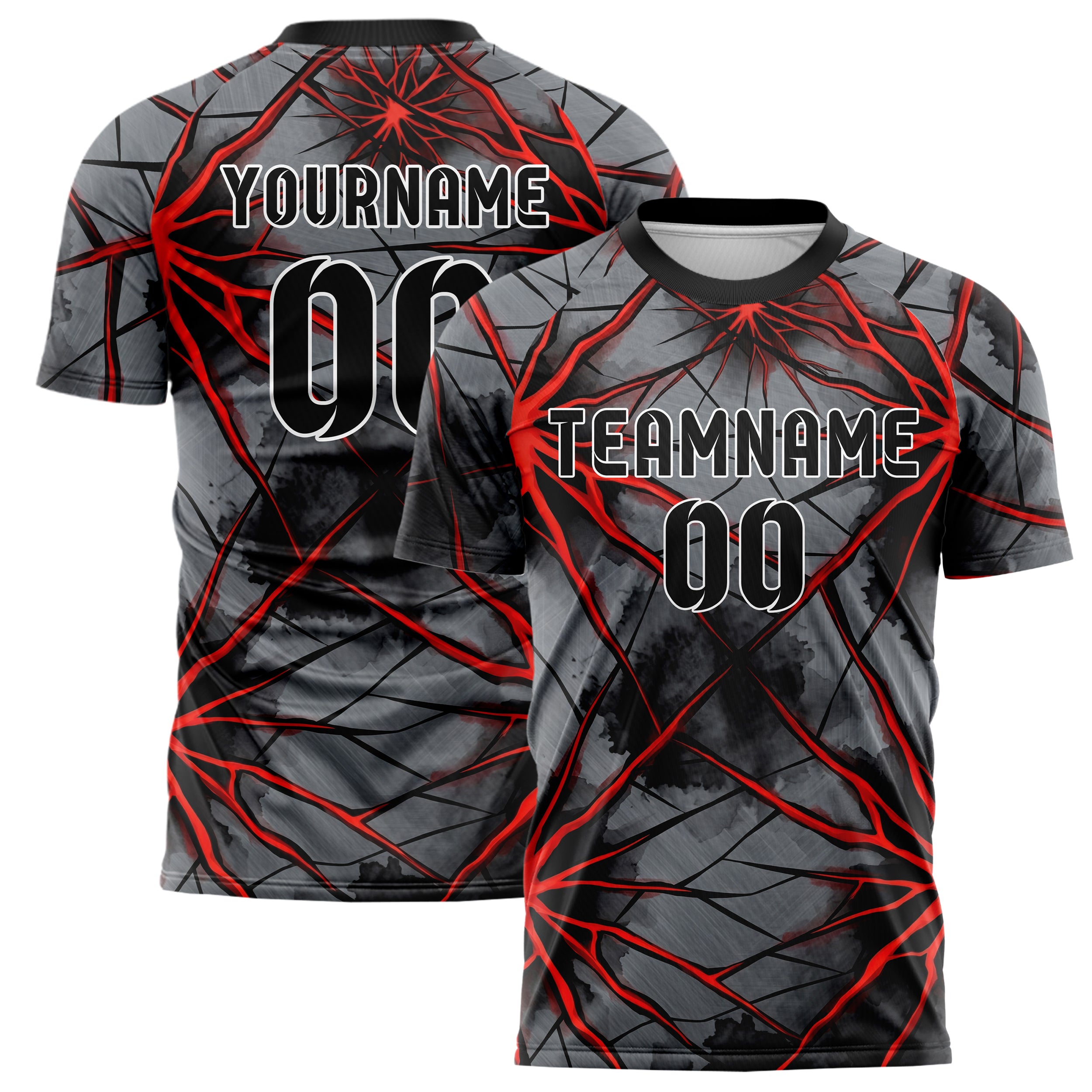Steel Red Black Magma Crack Terrain Custom Soccer Jersey