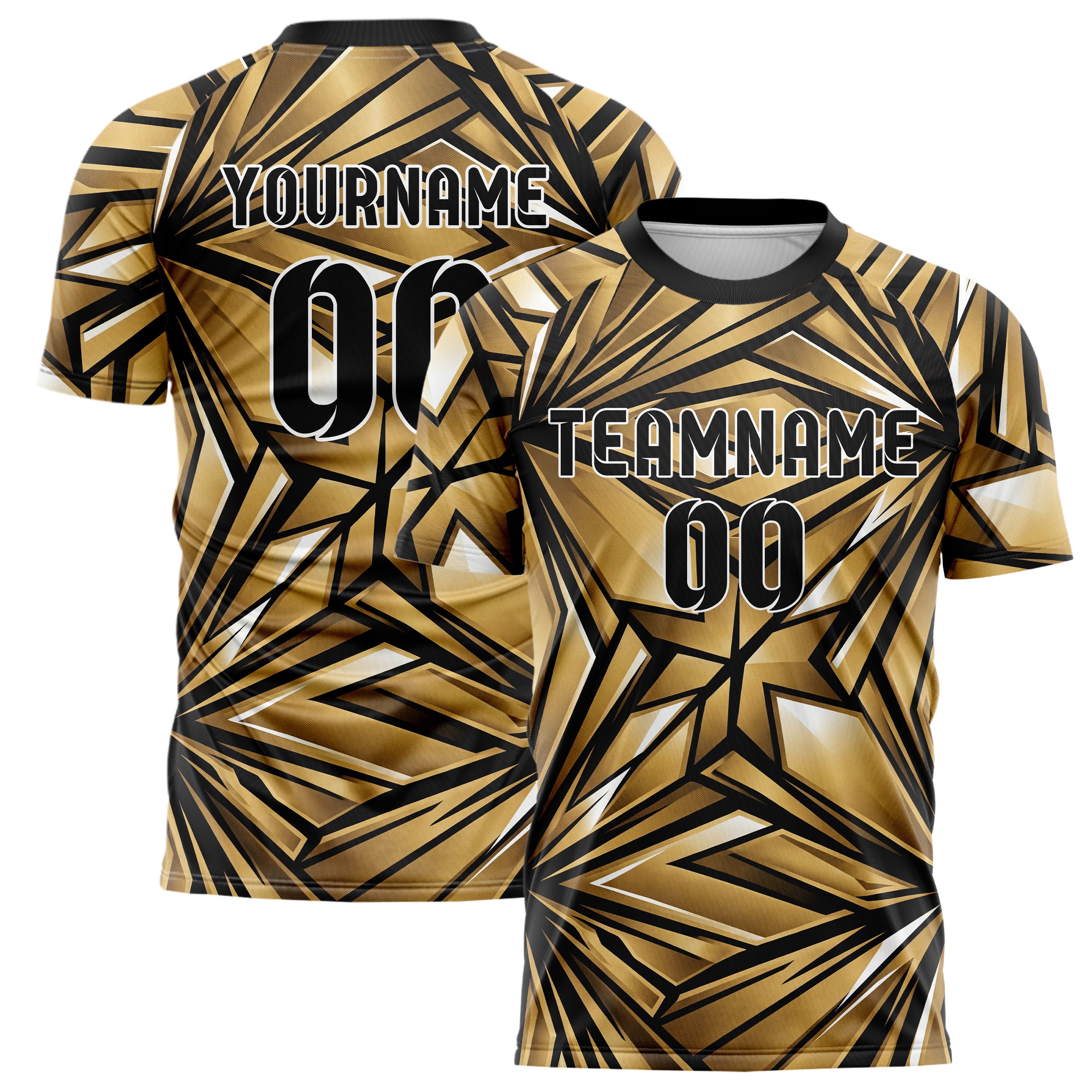 Black Gold White Geometric Armor Plate Custom Soccer Jersey