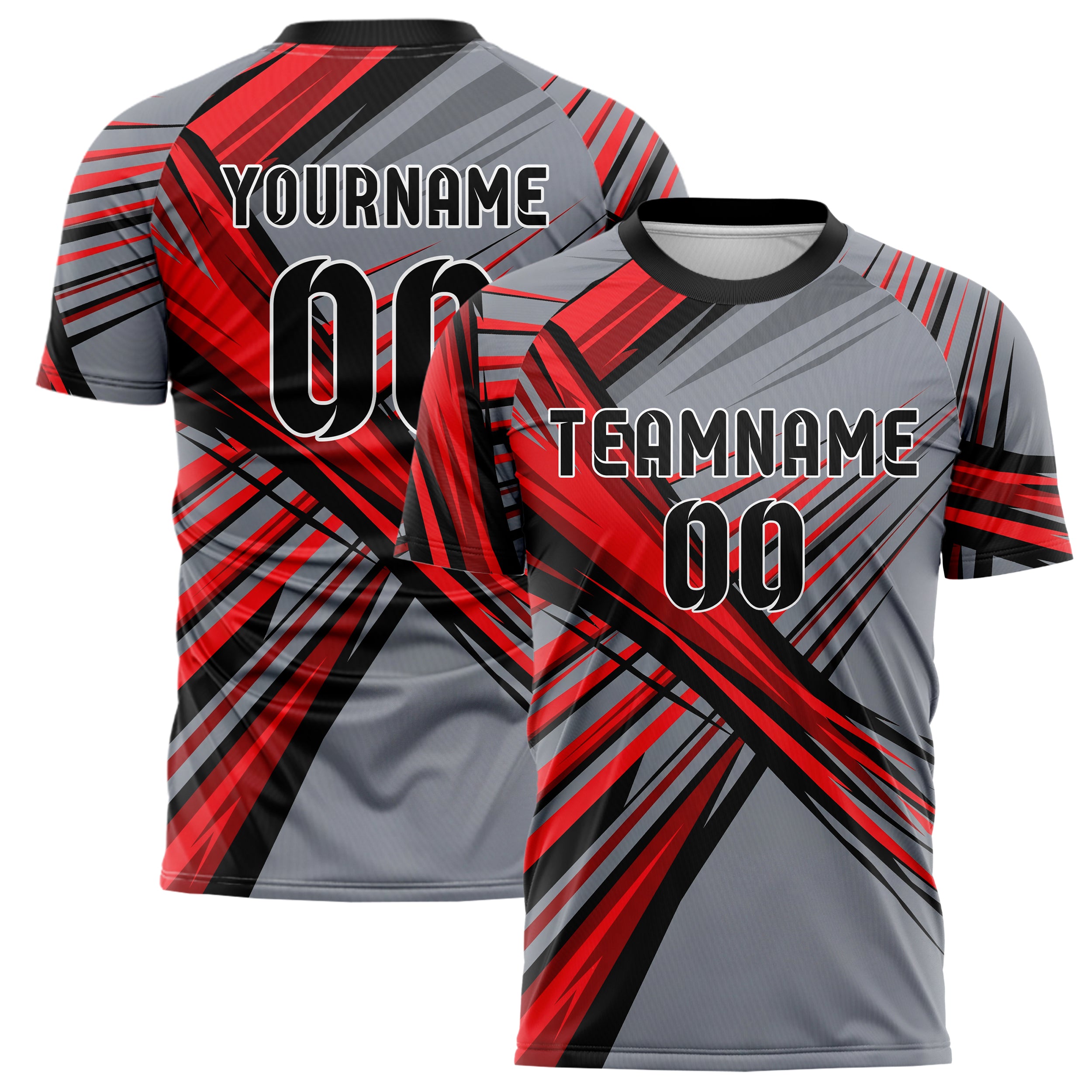 Steel Red Black Speed Lines Vortex Custom Soccer Jersey