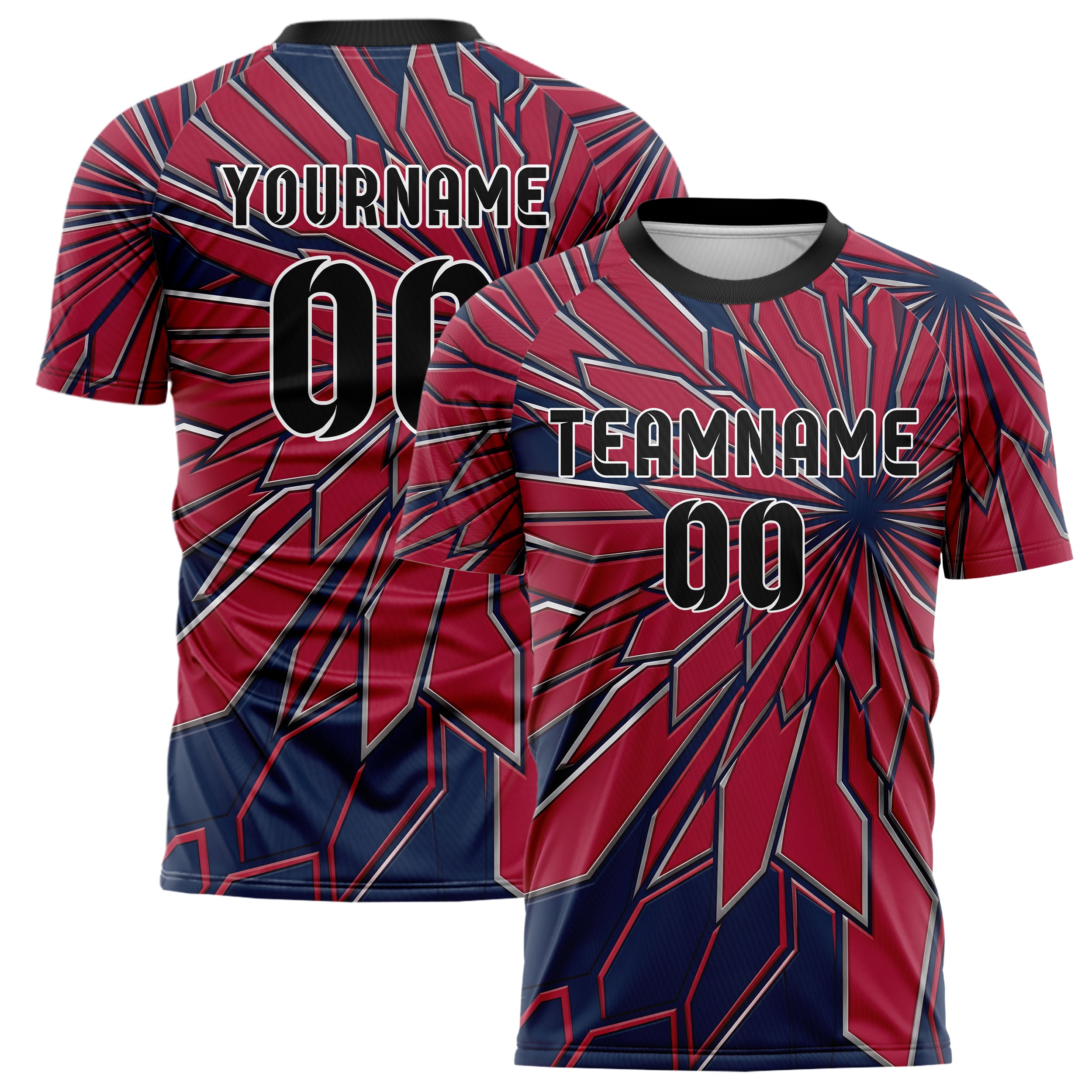 Navy Red Silver Geometric Armor Plate Custom Soccer Jersey