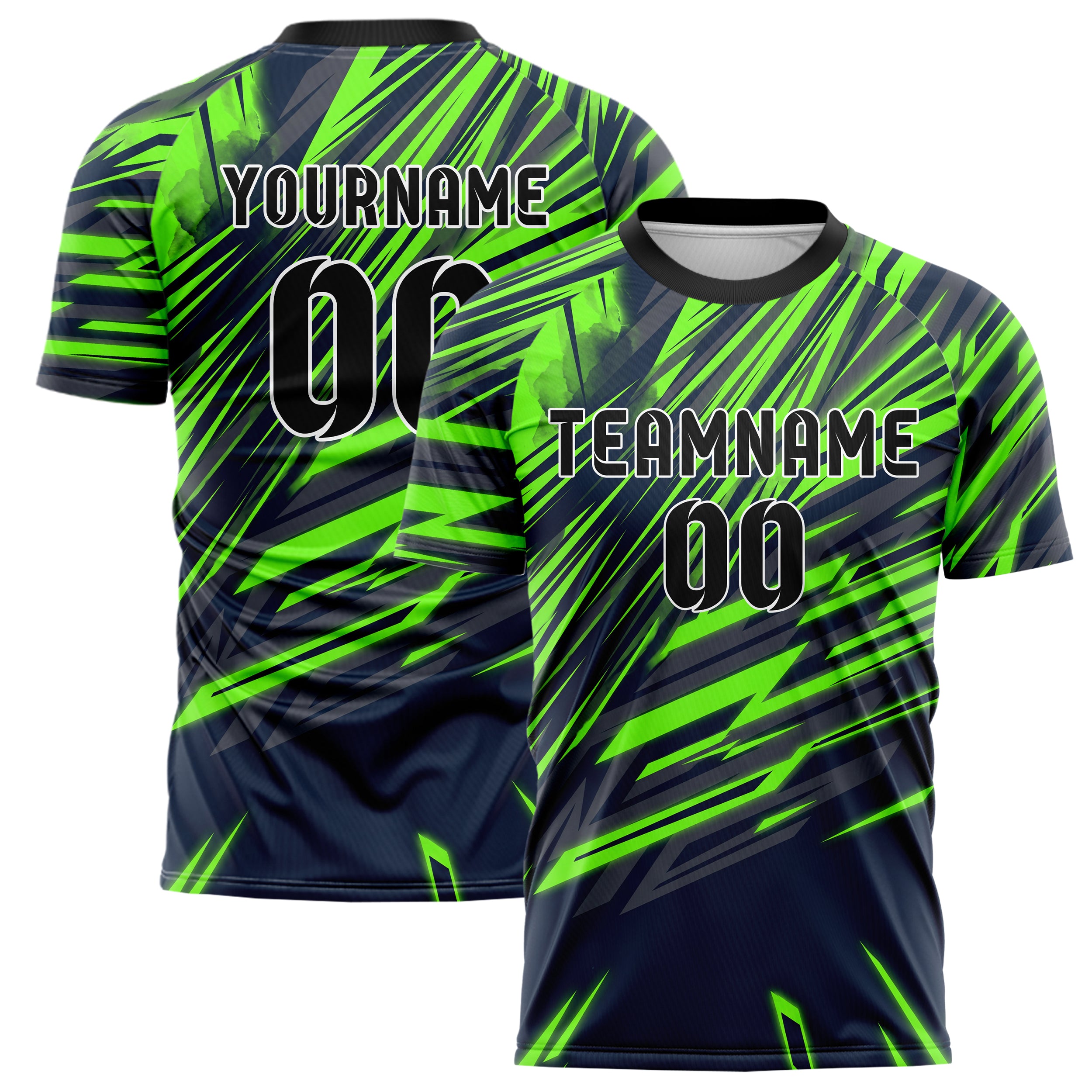 Navy Neon Green Speed Lines Vortex Custom Soccer Jersey