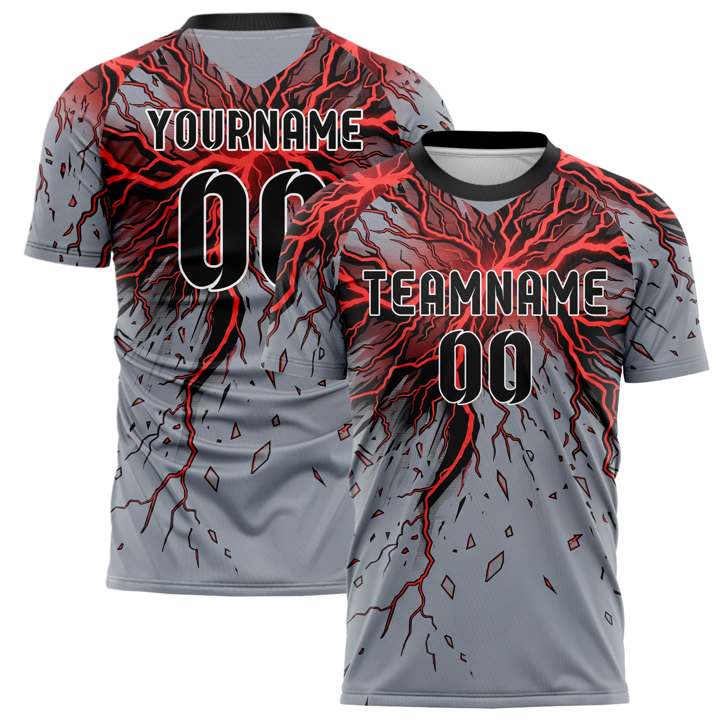 Steel Red Black Lightning Storm Custom Soccer Jersey