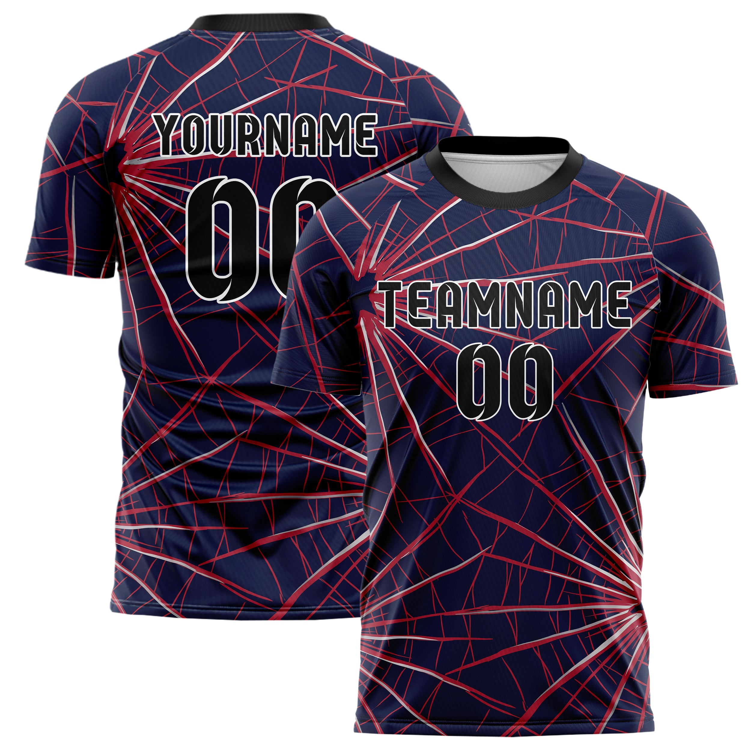 Navy Red Silver Shattered Impact Custom Soccer Jersey