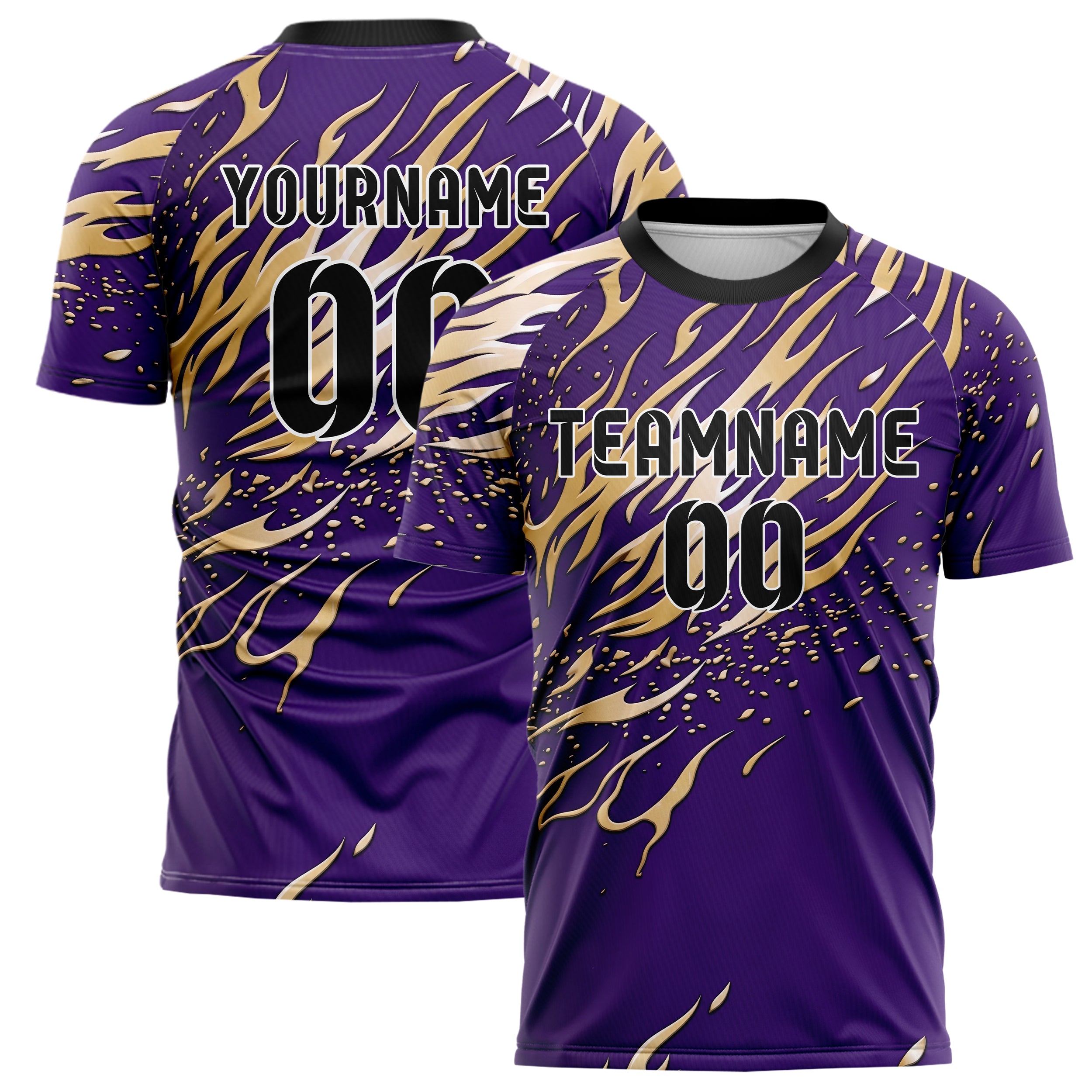 Purple Gold Flame Burst Custom Soccer Jersey