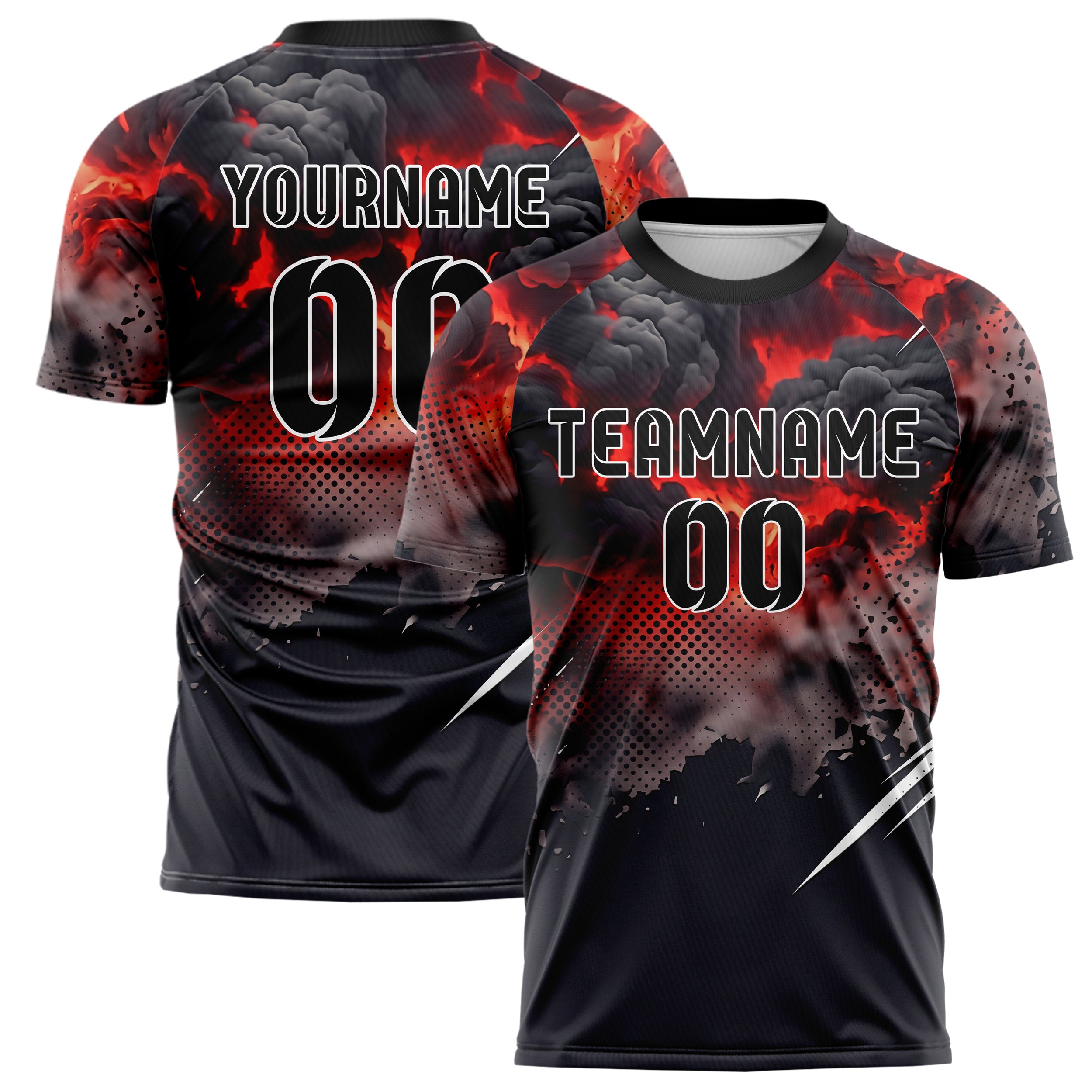 Black Red White Smoke And Fire Abstract Custom Soccer Jersey