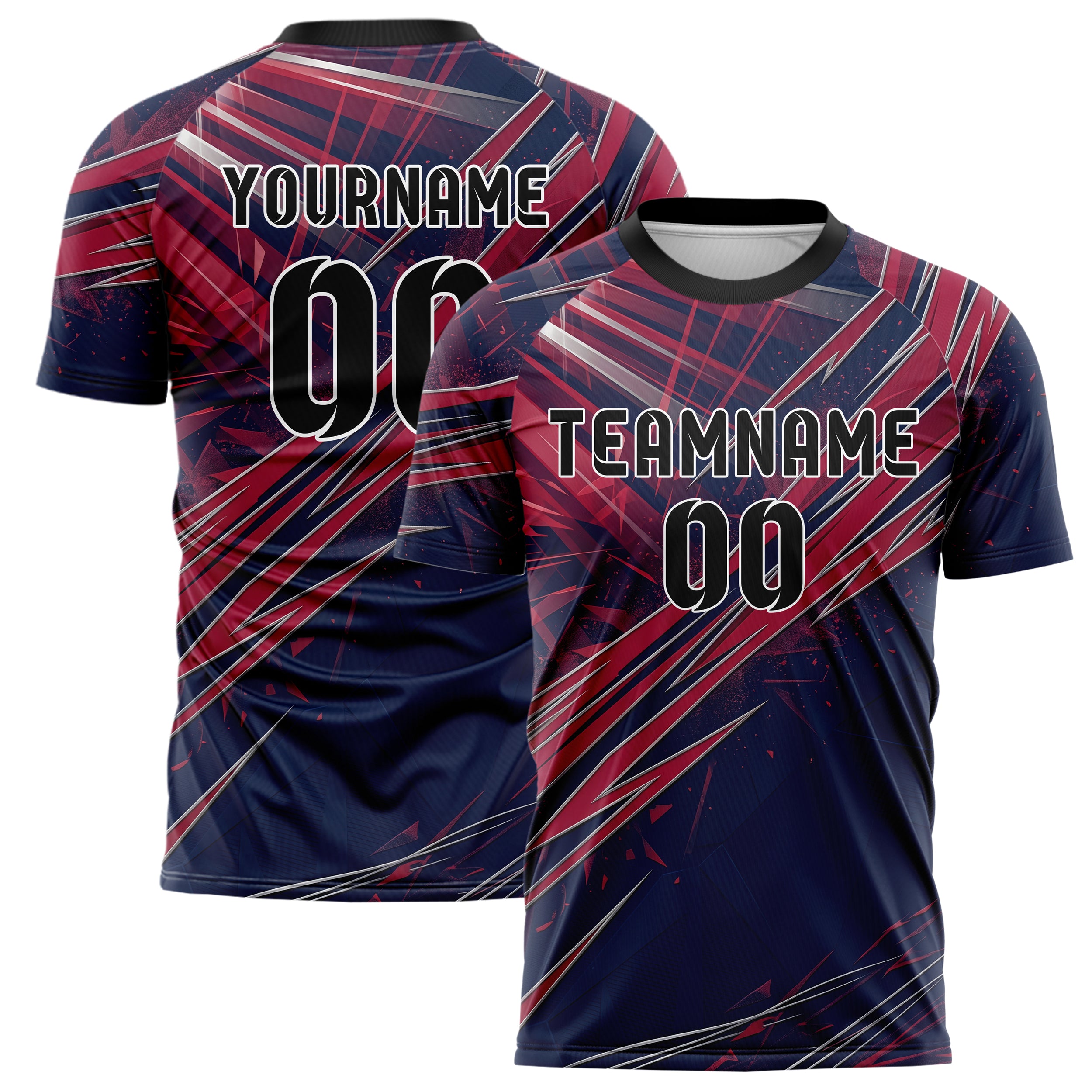 Navy Red Silver Stadium Light Burst Custom Soccer Jersey