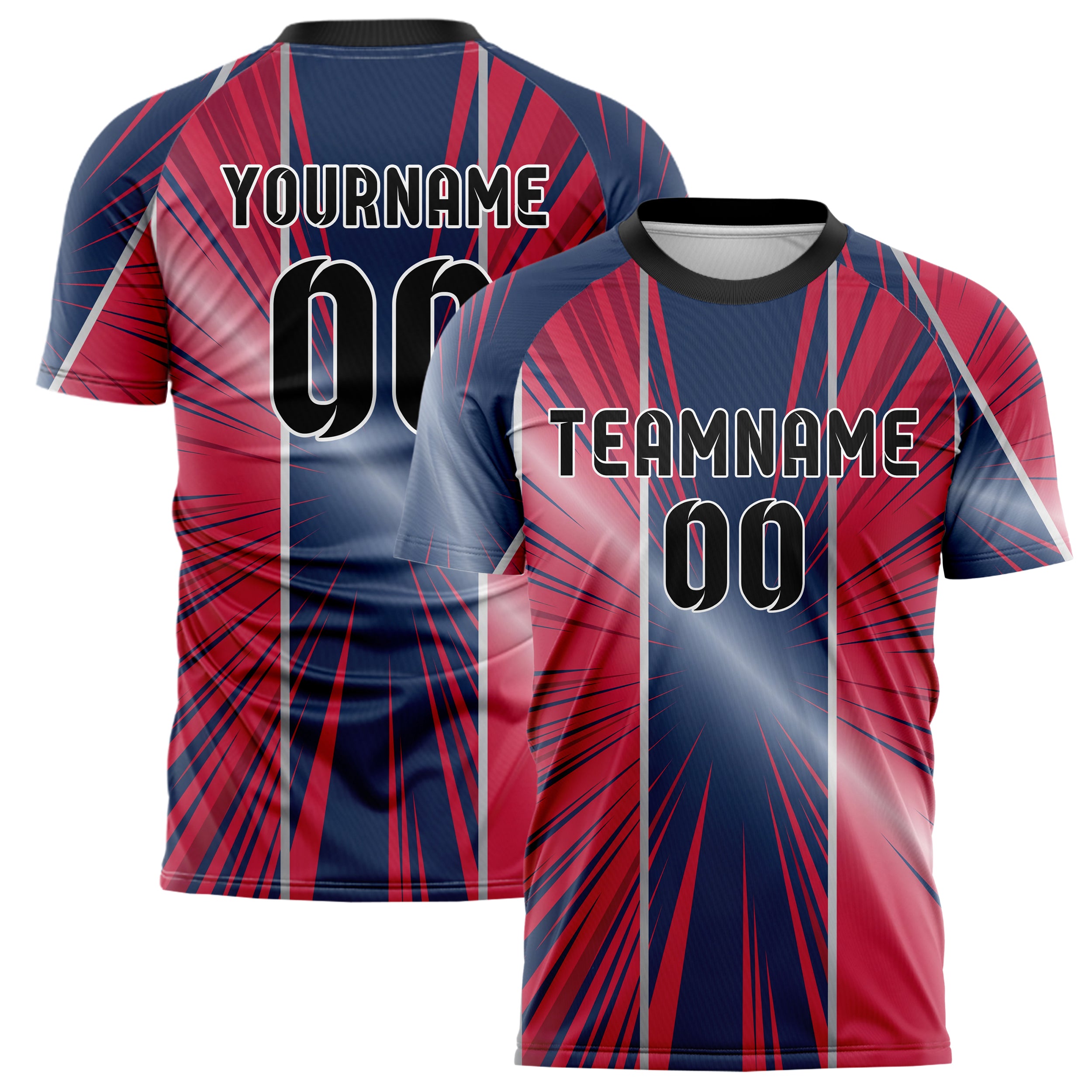 Navy Red Silver Speed Lines Vortex Custom Soccer Jersey