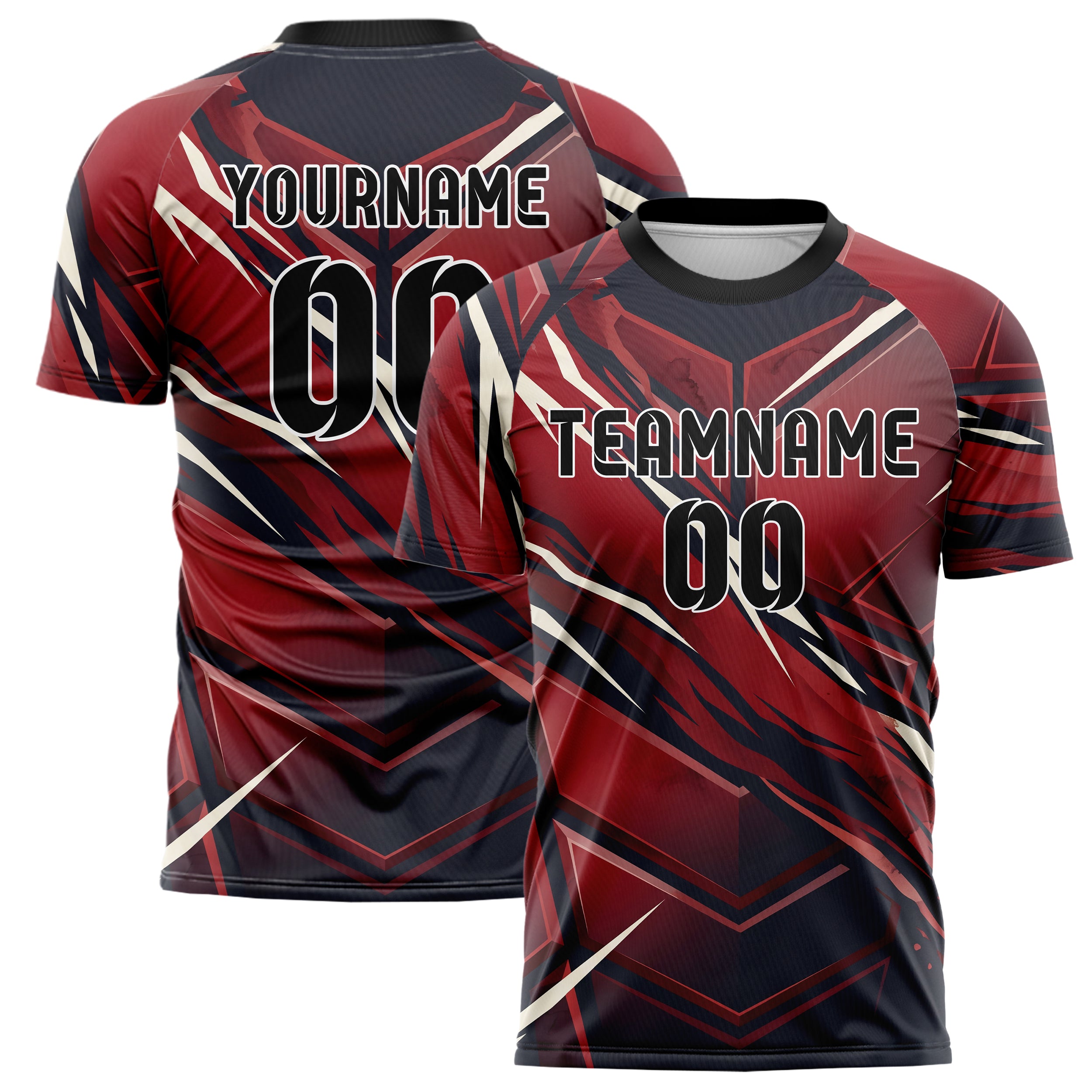 Black Red White Geometric Armor Plate Custom Soccer Jersey