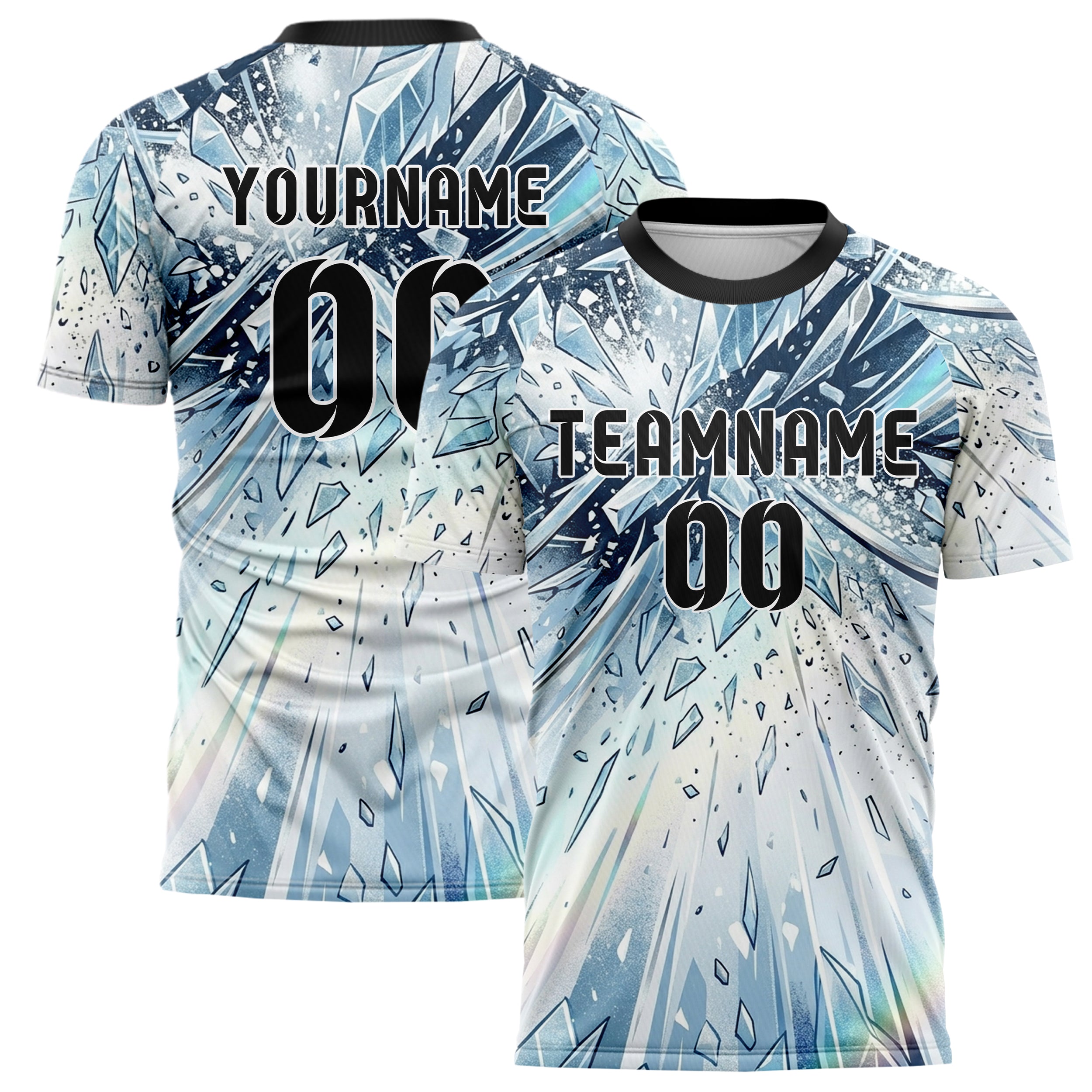 White Glacial Blue Navy Silver Alpine Carve Ice Fracture Custom Soccer Jersey